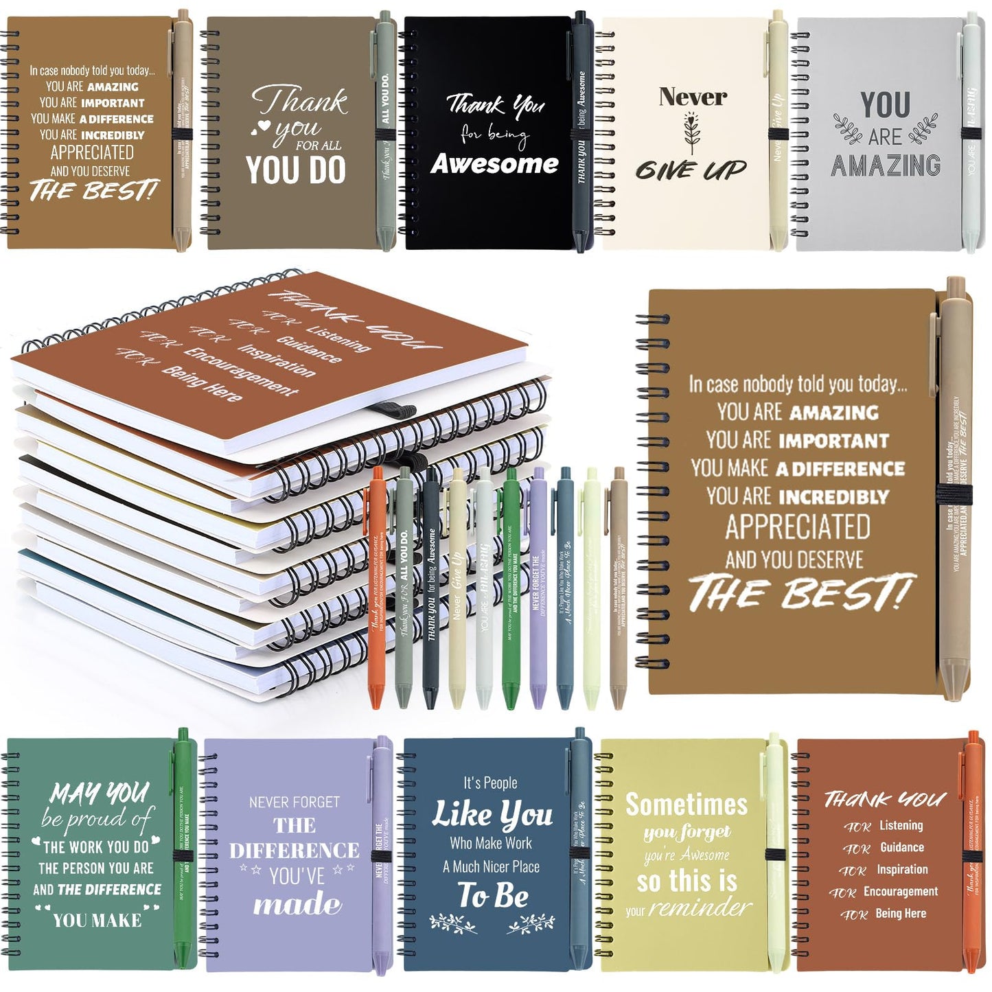 30 Sets/60 Pcs Employee Appreciation Gifts Bulk – Inspirational Notebooks with Motivational Pens, Small Notepads for Coworkers, Office Staff, Team, Volunteer, Nurse, Teachers, Housekeeping (Boho)