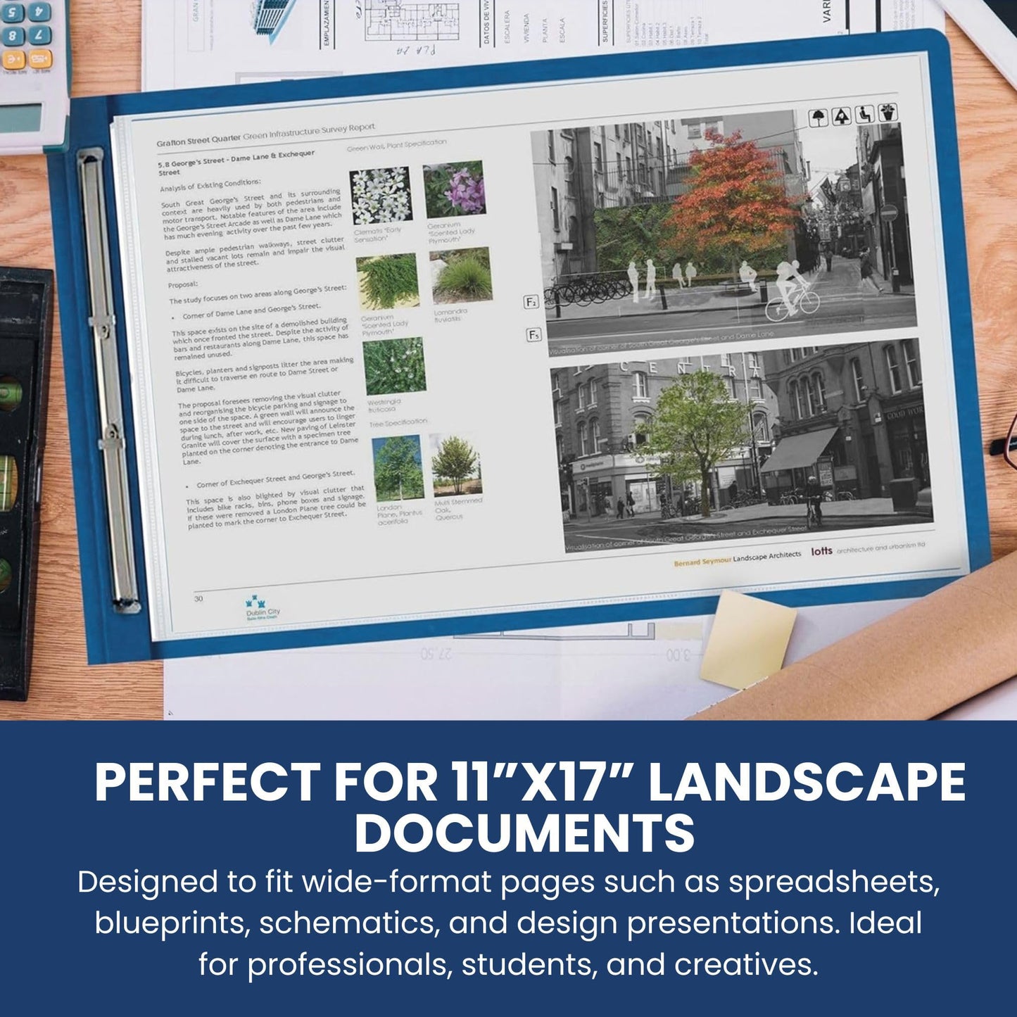 10 Pack of 11”x17” Landscape Pressboard Presentation Binder Folder, Blue Fiberboard Report Cover with 3" Capacity Metal Prong Paper Fastener, Heavy-Duty Document Binder for Reports and Proposals