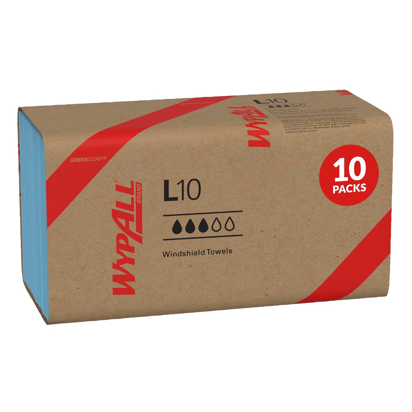 WypAll GeneralClean L10 Cloths Light Cleaning Wipes (05123), Windshield Towels, Bulk Paper Wipers, Blue (10 Packs of 224 Sheets, 2,240 Sheet Total)