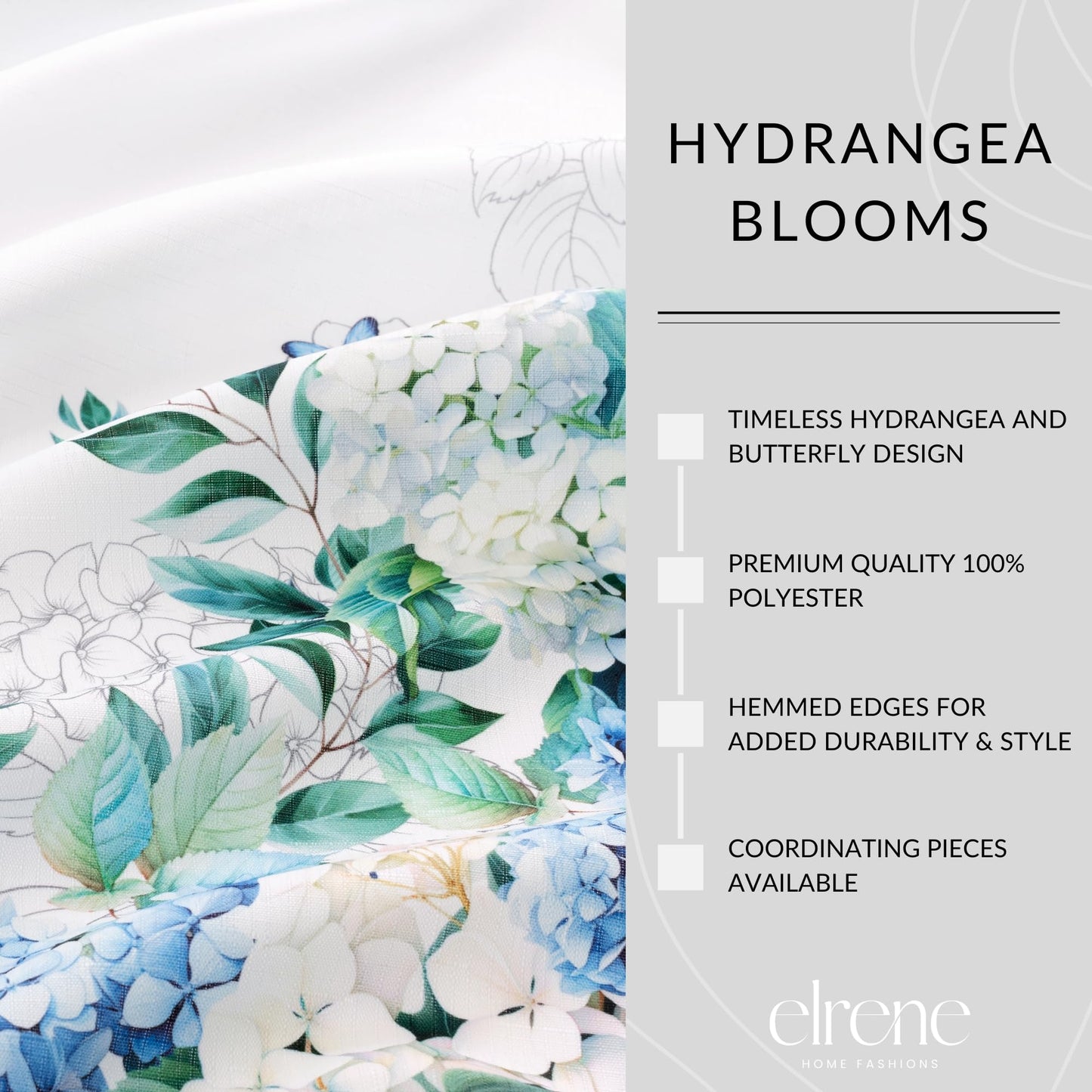 Elrene Home Fashions Hydrangea Bloom Floral Butterfly Double Border Spring/Summer Wrinkle Resistant Dining Tablecloth, 60"x102" Rectangle
