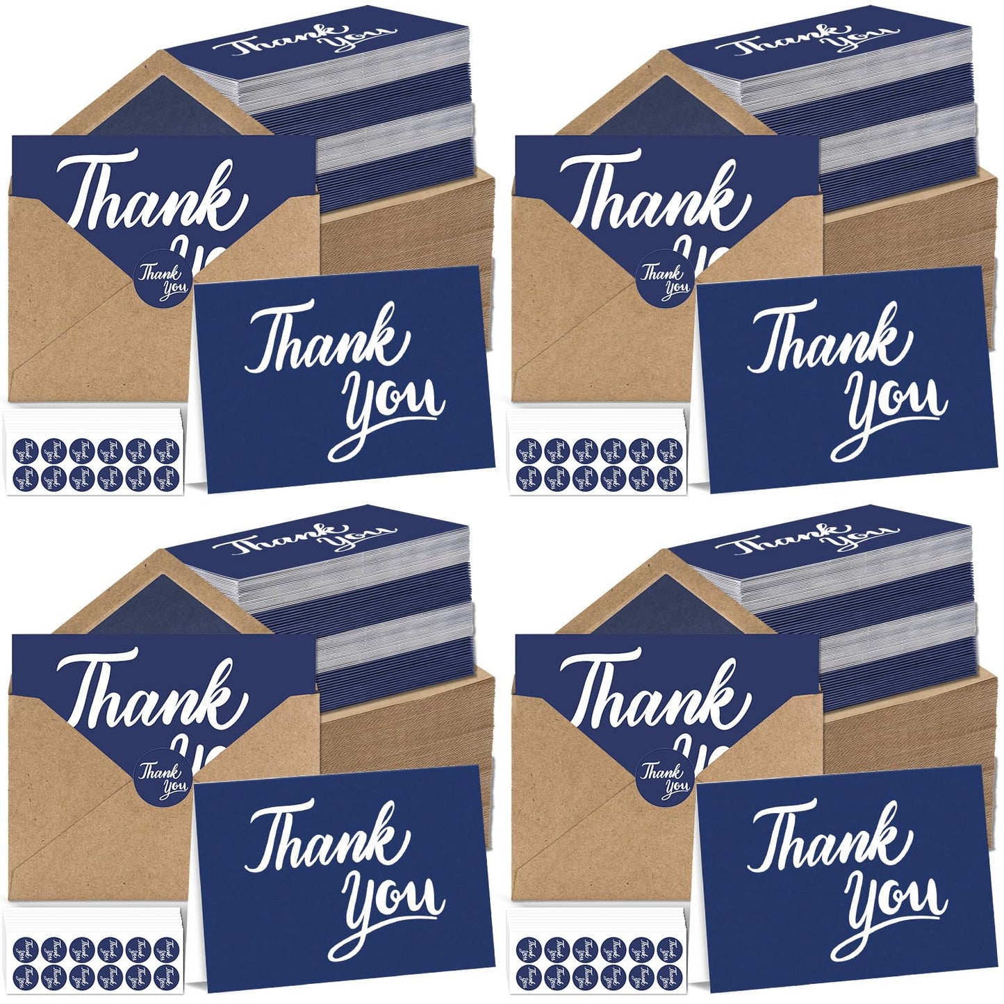 600 PCS Thank You Cards with Envelopes Matching Stickers Thank You Notes Bulk 4x6 Inch Minimalistic Design for Business Baby Shower Wedding Small Business Graduation Bridal Shower Funeral Navy Blue