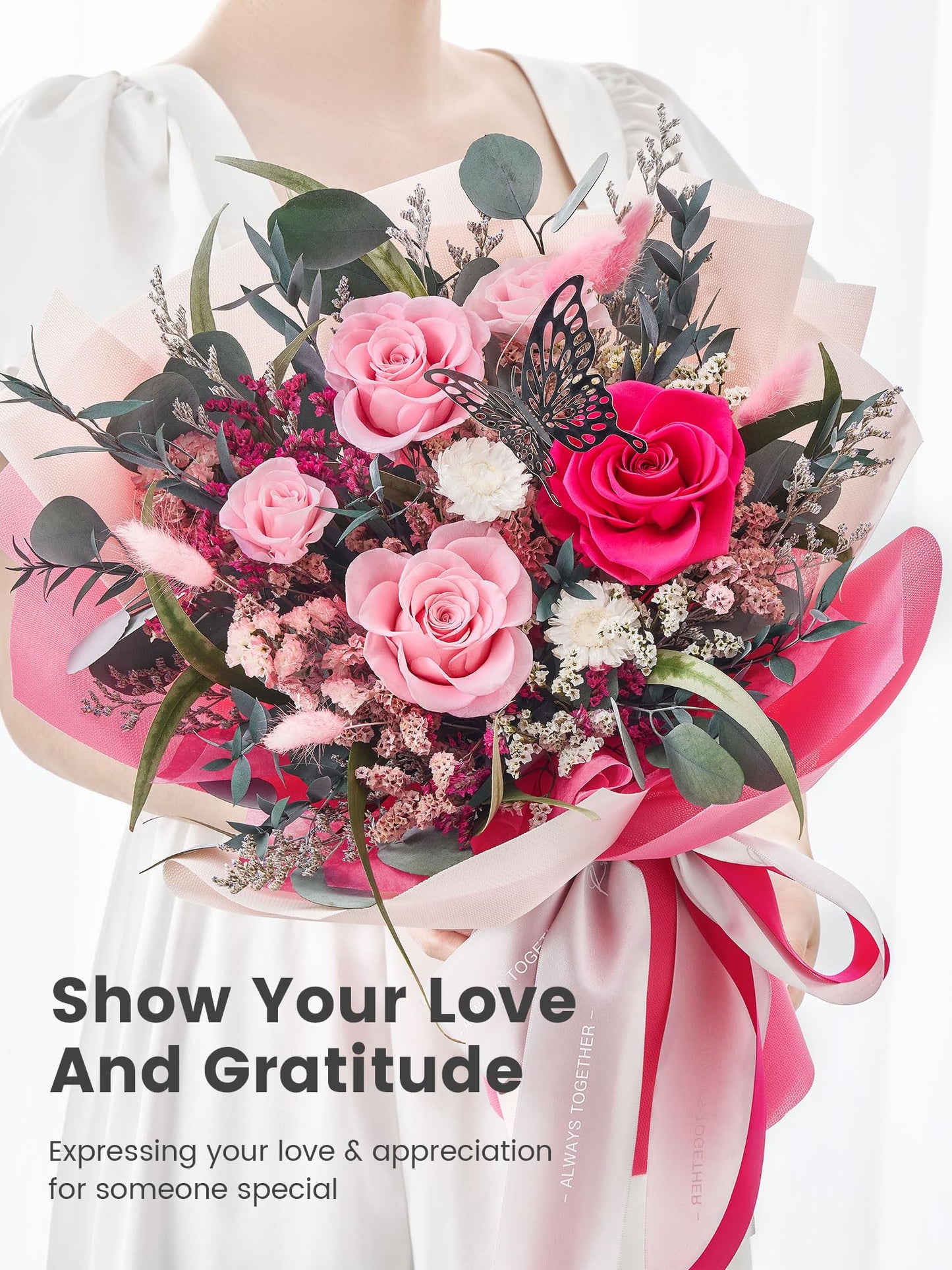 Polylove Flowers for Delivery Prime Forever Flowers Bouquet Preserved Roses Bouquet Flower Gift for Women Wife Mother Day Graduation Birthday (Hot Pink, Medium)
