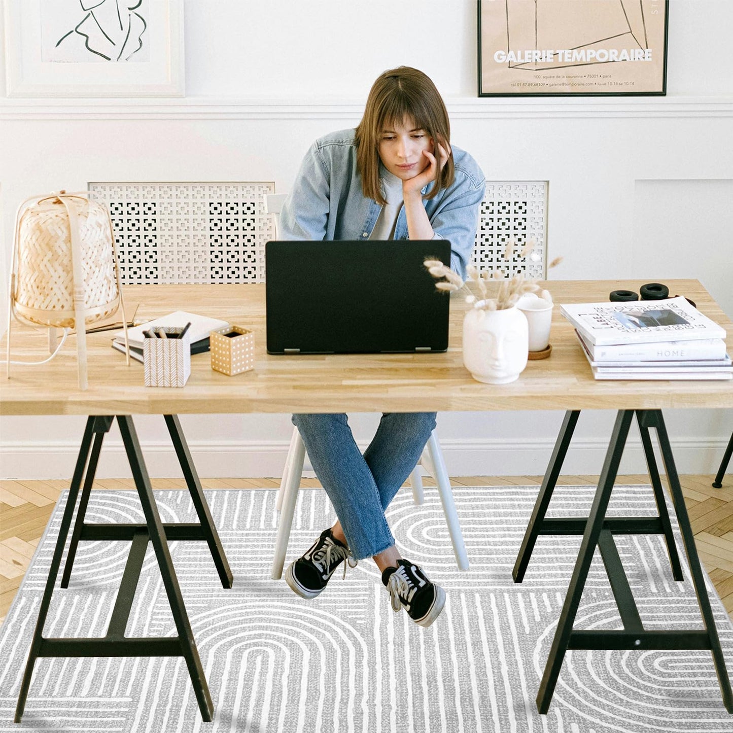 Office Chair Mat for Hardwood Floor, 60"x45" Easy Glide Computer Desk Mat Protector for Rolling Chair Under Desk Rug Nonslip Backing, Machine Wash, (Modern)