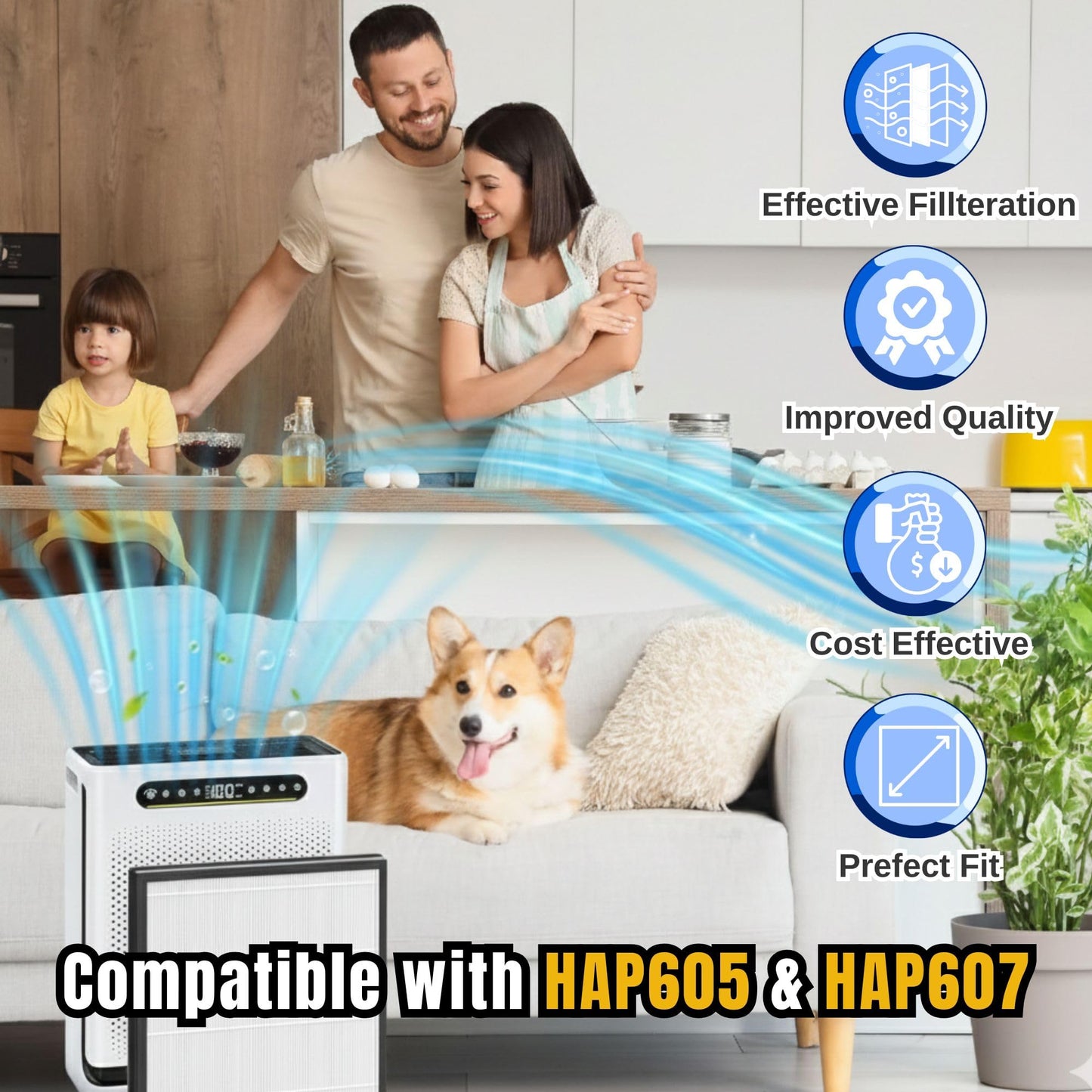 3 Pack HAP605 / HAP607 Replacement Air Purifier Filter, Compatible with Freaire & XenonLab Air Purifier, ToLife Air Purifier Filter Replacement, Activated Carbon & High-Efficiency Layered Filter