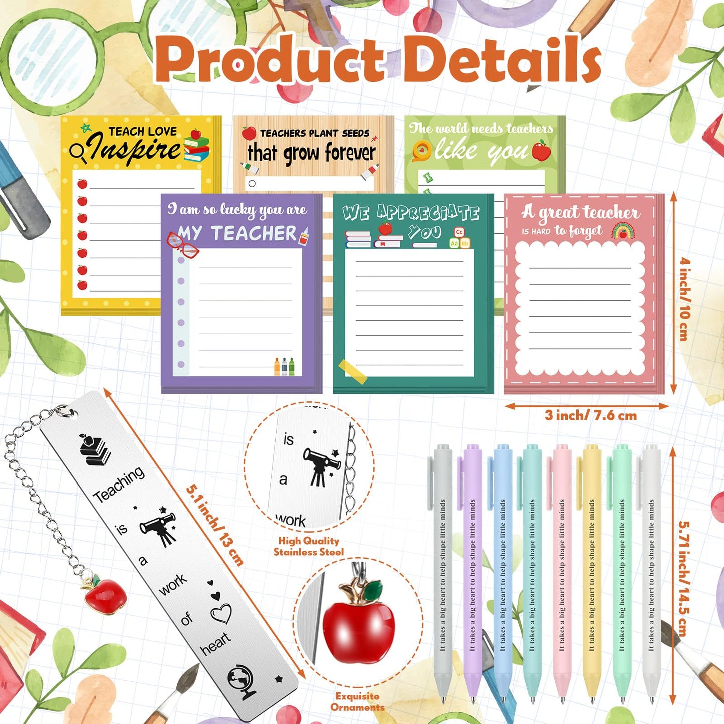 SiliFine 36 Pcs Teacher Appreciation Gift Set Back to School Best Teacher Gifts for Women 6 Set Thank You Tumbler with Lids Straws Makeup Bags Ballpoints Sticky Notepads Bookmark Pendant