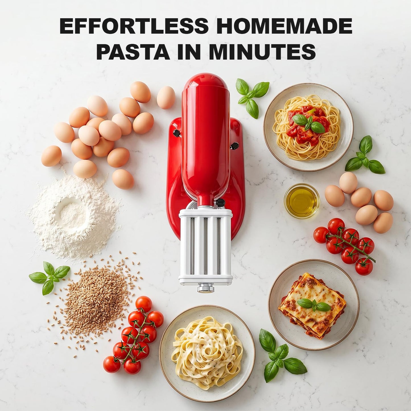 Pasta Attachment for KitchenAid Stand Mixers, 3 in 1 Pasta Maker Set for Kitchenaid, Includes Pasta Roller, Pasta Cutter and Fettuccine Cutter with Cleaning Brush