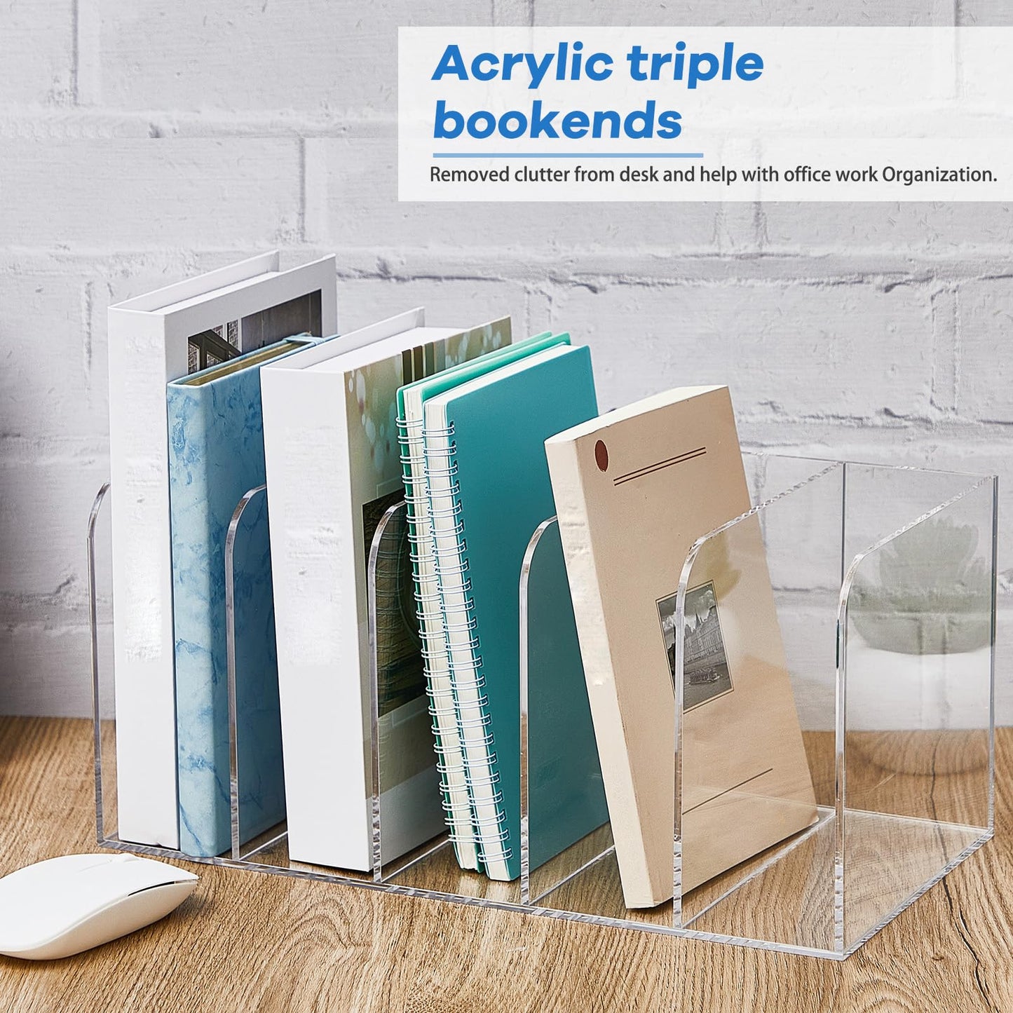Suzile 2 Pack Clear Acrylic Magazine Holder with 5 Vertical Compartments, File Organizer Desk Rack for Home Office School, Document Book Storage Accessories, Clear Sorter