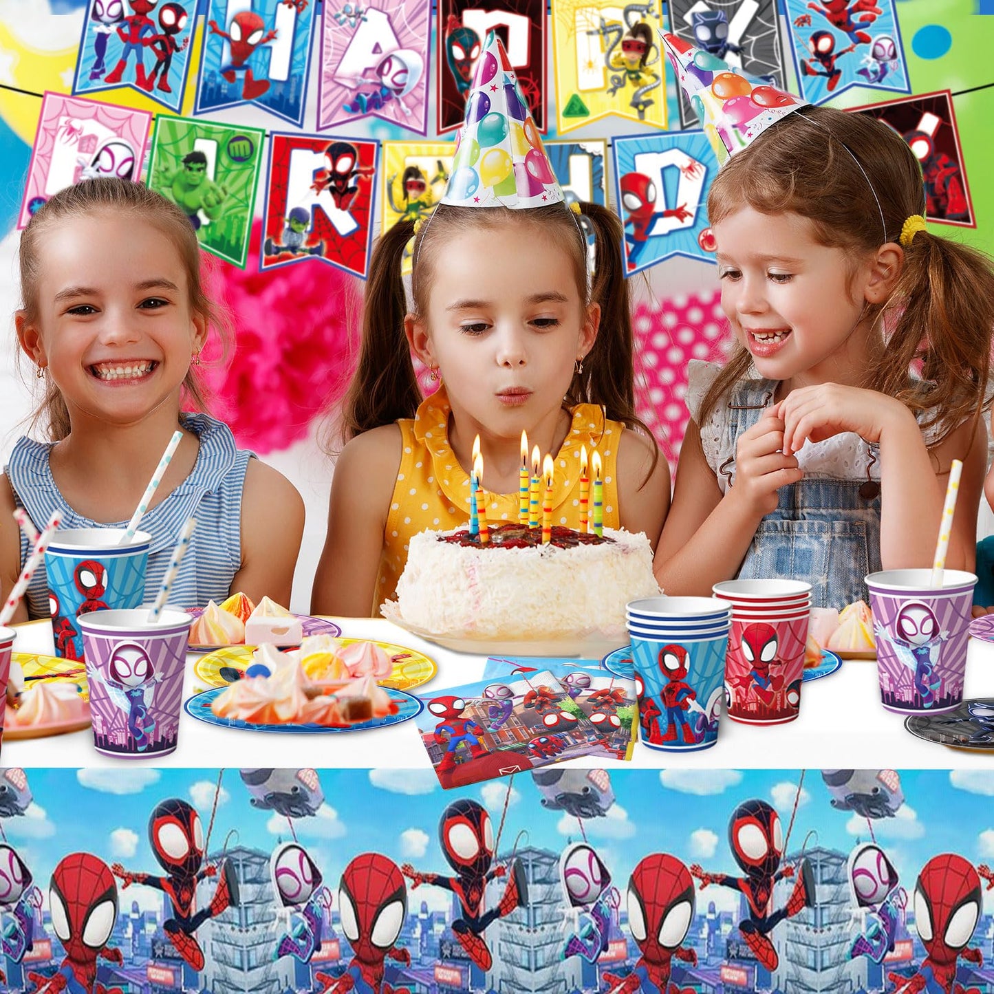 Birthday Party Supplies,68 pcs Party Decorations include 6 Different Style Paper Plates,2 Large Tablecloth,Happy Birthday Banner,Napkins and Cups for Boys Girls Decor, Serve 15+ Guest
