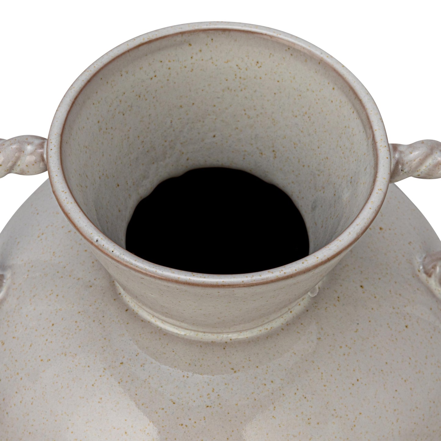 9.25 Inches Stoneware Vase with Twisted Handles and Reactive Glaze, Cream Color