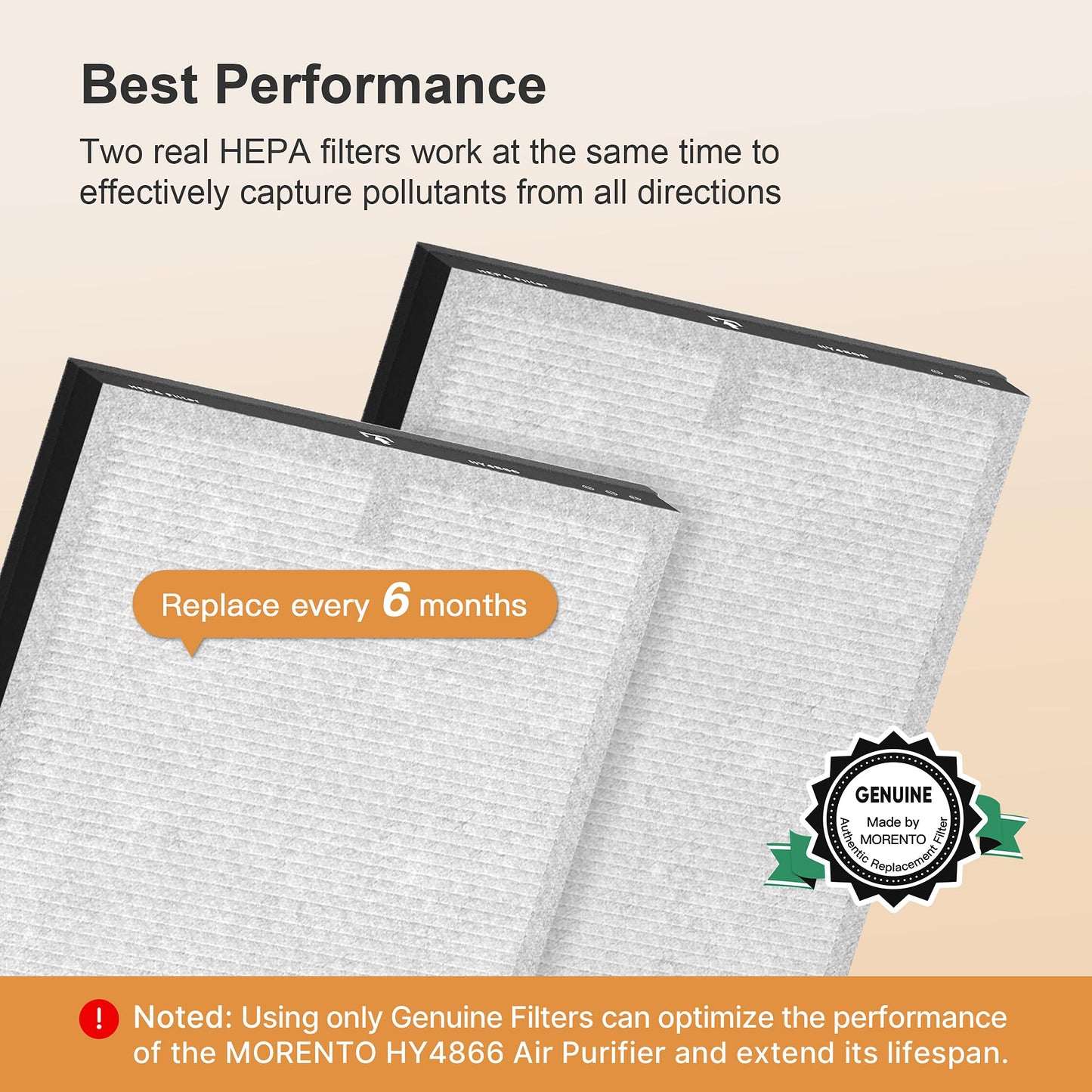MORENTO 4 Pack HY4866 Genuine Air Purifier Replacement Filter for HY4866 Air Purifier, Enhanced Version