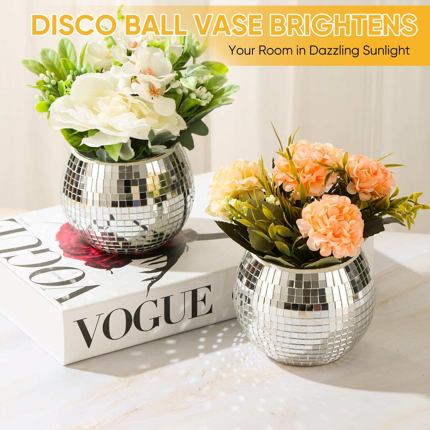 6 Pcs Disco Ball Vase Disco Ball Planter for Centerpieces Disco Ball Decor Flower Vase with Silver Mirror Glass for Wedding, Birthday, Party (4" X 4.7")
