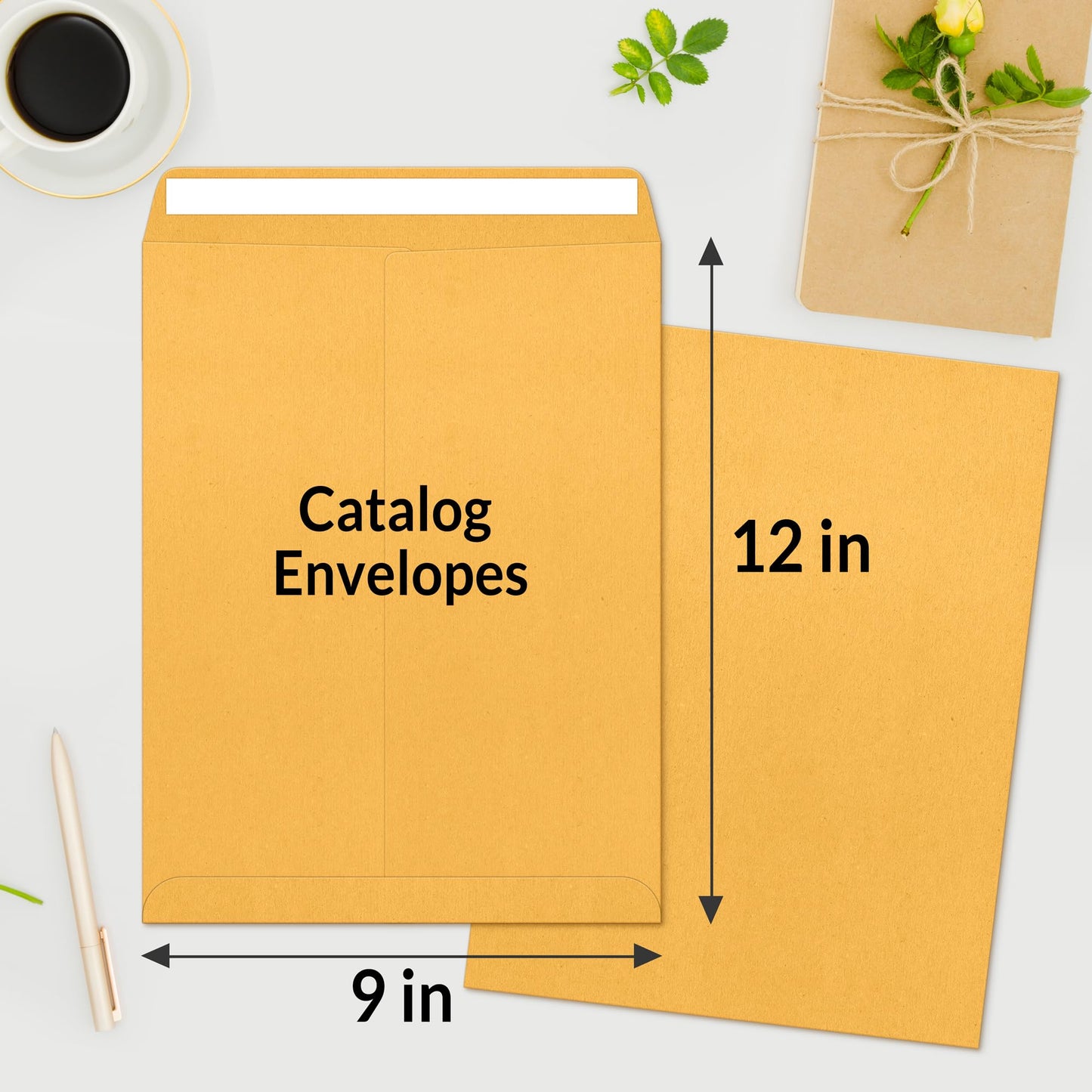 SUNEE 9 x12 Manilla Envelopes, 28lb Brown Kraft, Ultra Strong Quick-Seal Security Catalog Mailing Envelopes for Flat Letter Size Documents or Photos, 250 Count