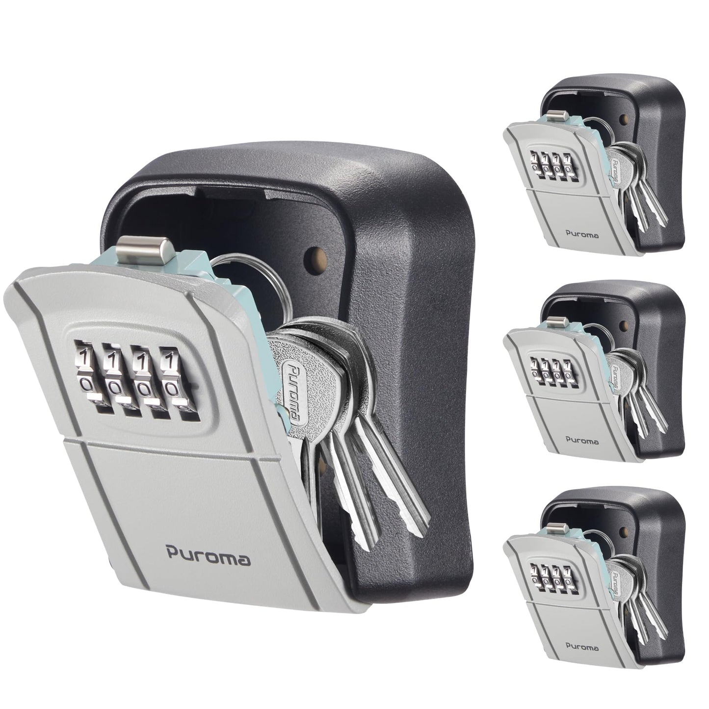 Puroma Key Lock Box Combination Lockbox Wall-Mounted Key Storage Box for House Keys, Resettable Code Safe Security Lock Box for Home, Office, Garage, Apartment Spare Key Storage (4 Pack, Grey)