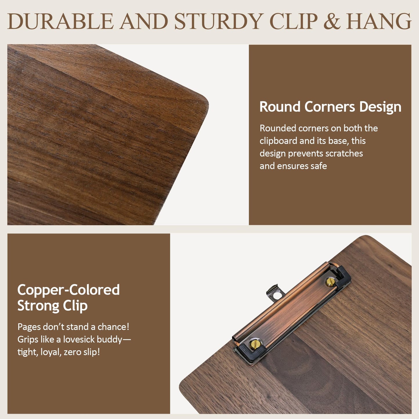 Clipboard Walnut Wood, Letter Size Clip Board with Stand, 1.54Lbs, 12.6 x 8.7 in Idea for Menu and Memos Display, Office Supplies School Classroom Homeschool Essentials Teacher Gifts Self-Service