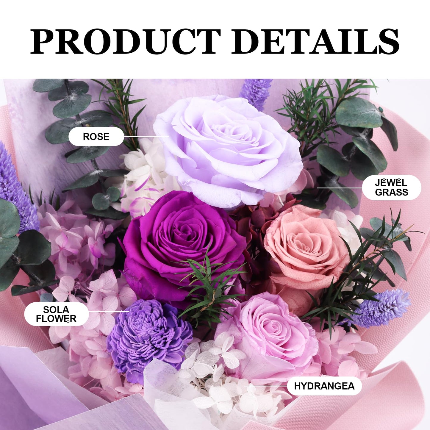 Oerdoh Flowers for Delivery Prime, Preserved Flowers, 5 Forever Purple Roses, Long-Lasting Flower Bouquet with Gift Box, Happy Birthday Flowers Gifts for Women Mom Grandma Wife Friends