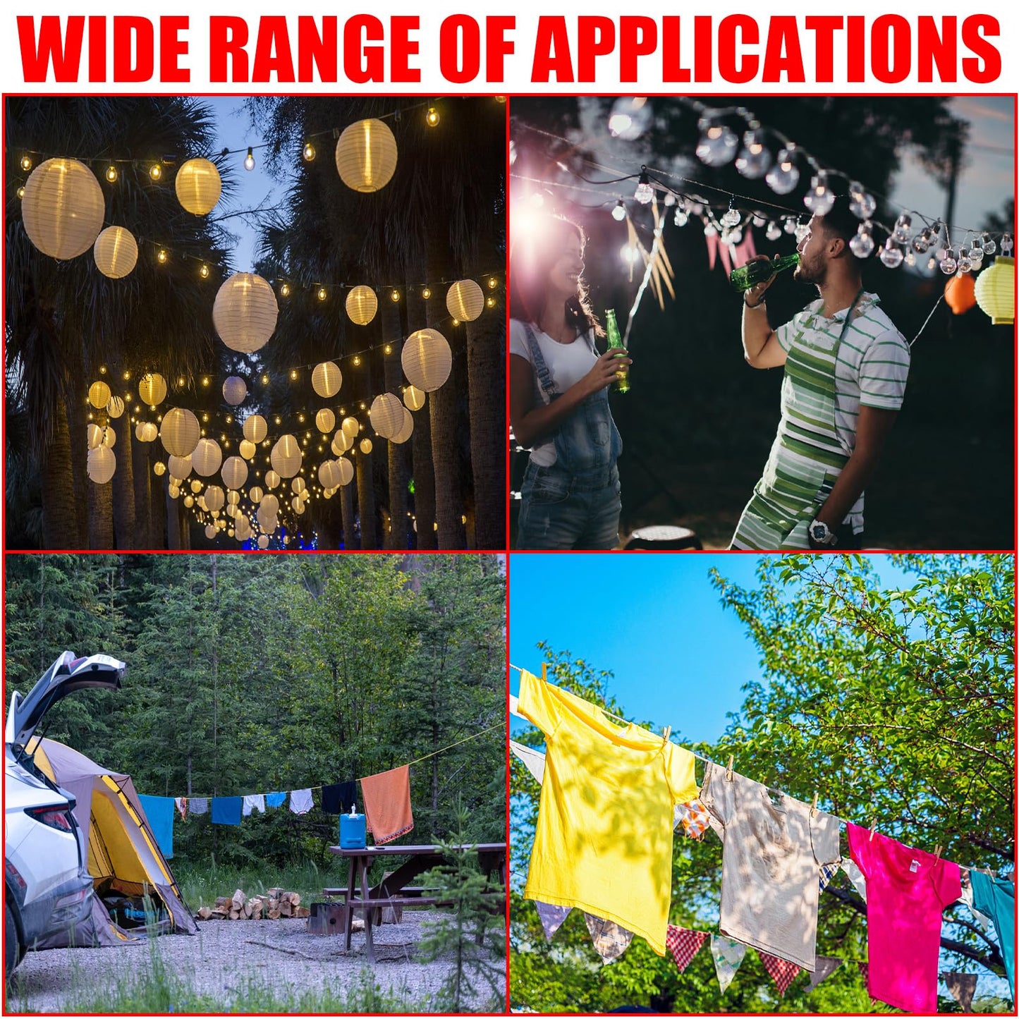 VIVBOO 40ft Clothes Line Outdoors 3/16" Wire Ropes Silver PVC Coating Laundry Drying Clothesline Retractor with Metal Hooks Heavy Duty for Umbrella Travel Outside Camping Backyard