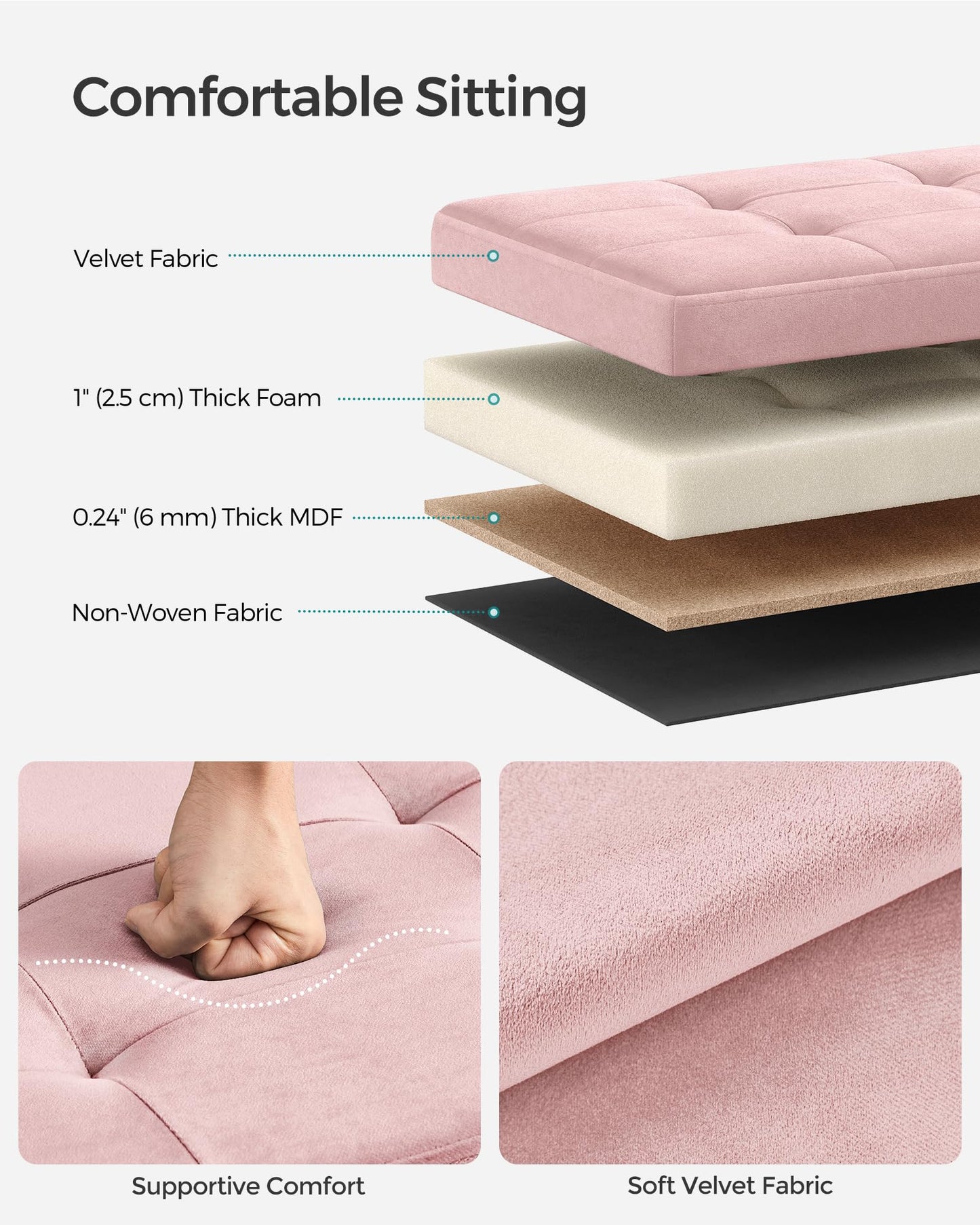 SONGMICS Small Storage Ottoman, Folding Ottoman Cube, 15 x 15 x 15 Inches, Footstool, Footrest, 11 Gal. (43 L), Velvet Surface, for Bedroom, Living Room, Dorm, Jelly Pink ULSF227R01
