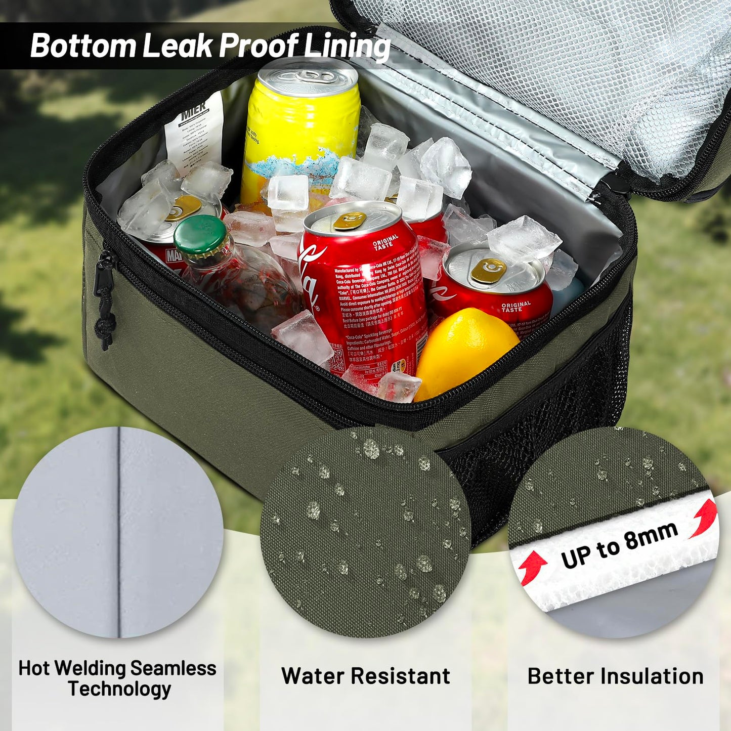MIER Insulated Lunch Box Dual Compartment Lunch Bag Leakproof Cooler for Men Women Adult Work, Army Green, Medium (Upgraded Extra-Tall Bottom Layer)
