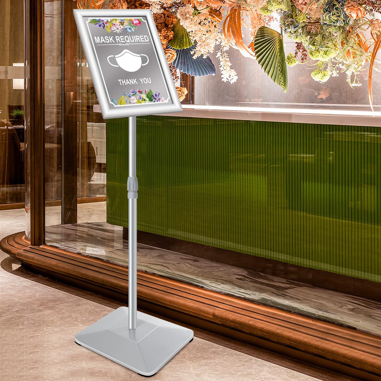 VAIIGO 8.5"x11" Pedestal Poster Sign Stand with Heavy Duty Base, Adjustable Sign Holder Standing Floor Sign Stand for Office,Store,School,Church,Public Sign Displayed Stands, Silver