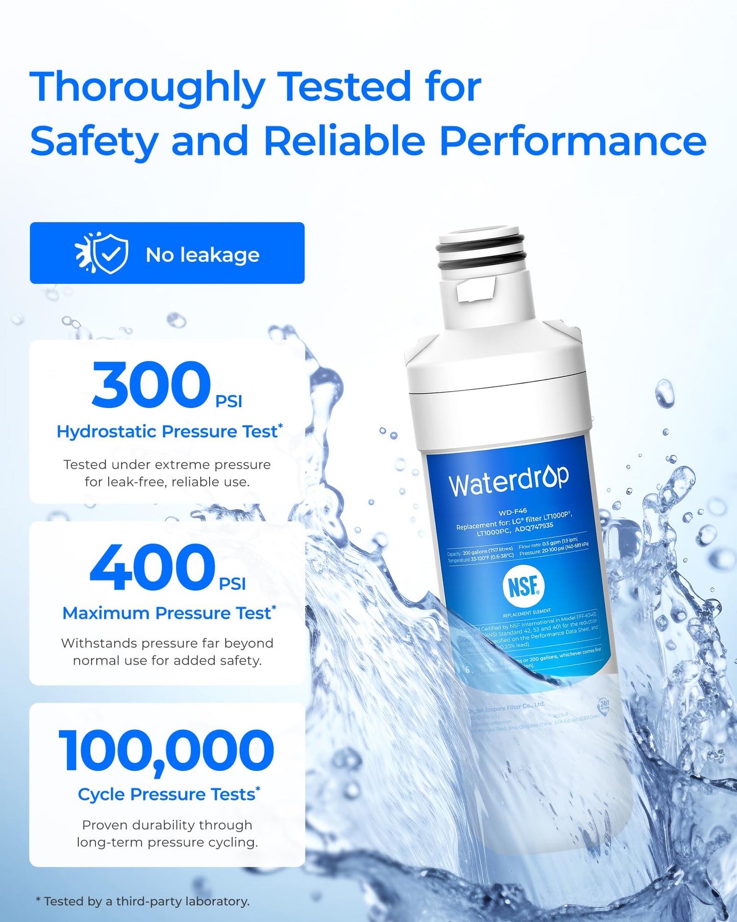 Waterdrop LT1000PC ADQ747935 Refrigerator Water Filter and Air Filter, Replacement for LG® LT1000P®, LMXS28626S, LFXS26973S, LFXS26596S, LFXS28596S, ADQ74793501, ADQ74793502 and LT120F®, 4 Combo