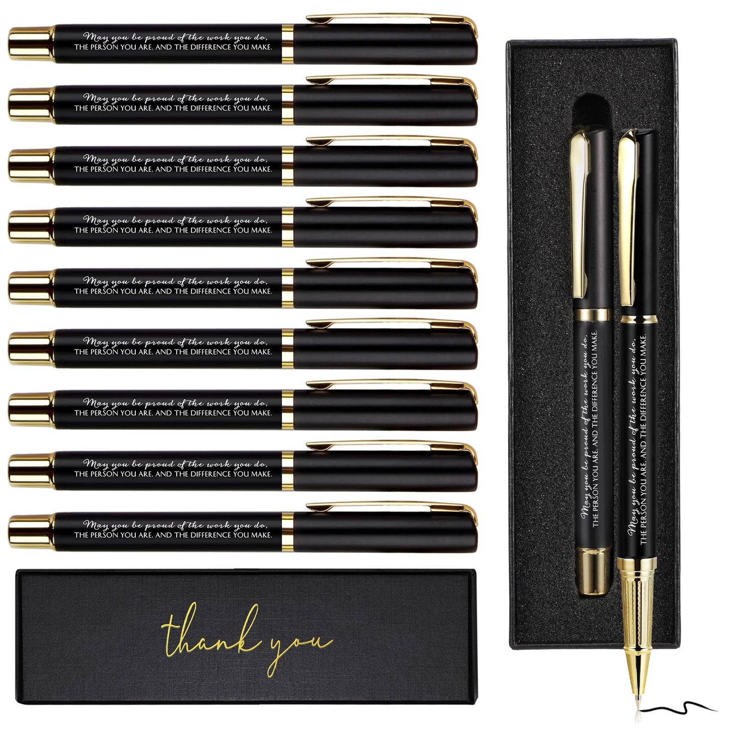 PerKoop 30Set Fathers Day Thank You Pen Employee Appreciation Ballpoint Pen with Engraved Inspirational Quote with Box for Teacher CNA Week End of Year Graduation Gift Black Ink(Black,Difference)