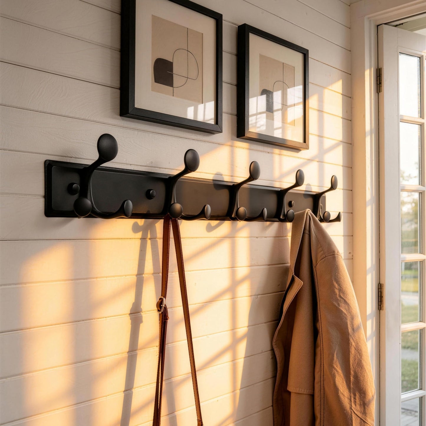 SKOLOO 15 Hooks Wall Mounted Coat Rack, 30 Inch Modern Coat Hanger for Entryway, Bathroom, Garage, Lightweight with 16 Inch Stud Spacing Design, Matte Black