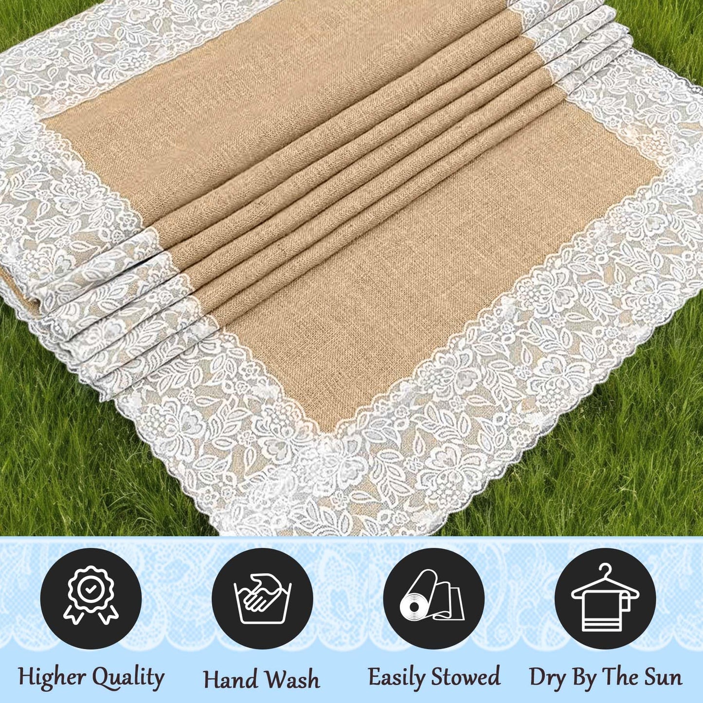 GoldenXin 3ft x 20 ft Wedding Aisle Runner Outdoor for Wedding Ceremony with Lace Jute Rustic Natural Burlap Decorations Beach Garden Church Reception Craft Decor