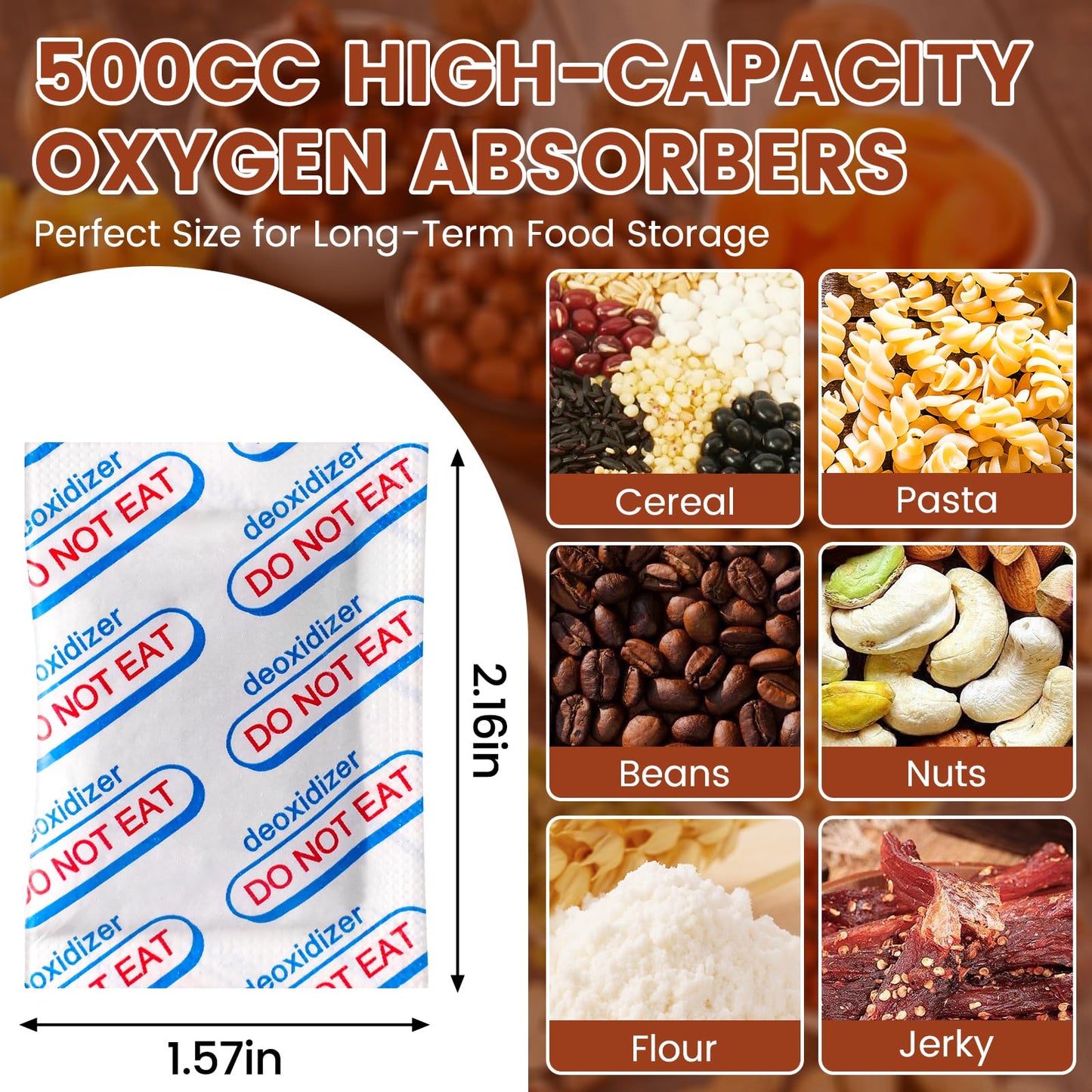400 Counts 500cc Food Grade Oxygen Absorbers, 10 Individually Vacuum Sealed Packs with Oxygen Indicator, Oxygen Absorber Packets for Long Term Storage in Mylar Bag,Canning Jars, Freeze Dryer Storage