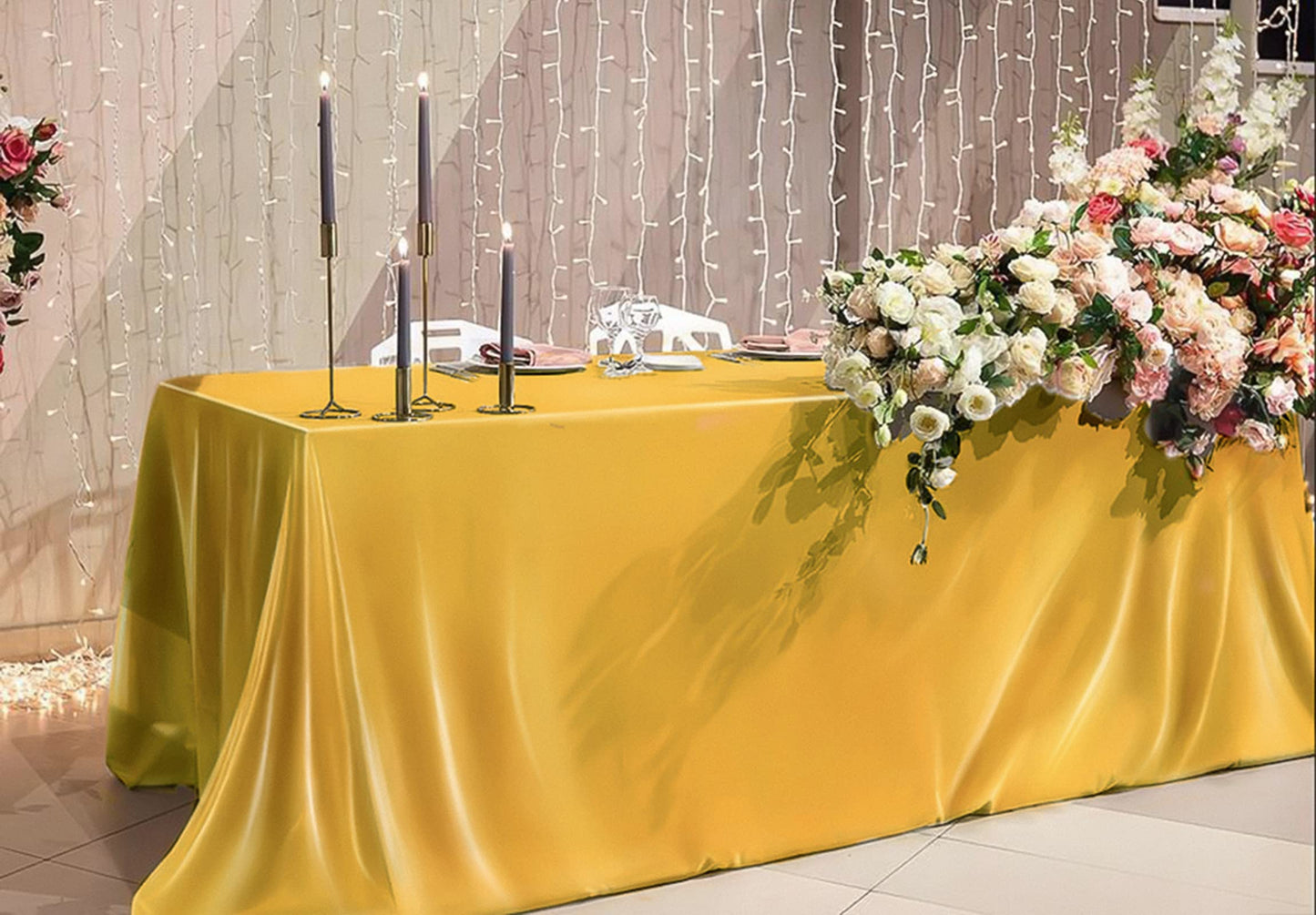 12 Pack Satin Polyester Tablecloth Rectangle Table Cloth Bright Silk Tablecloth Smooth Fabric for Wedding Banquet Party Events Birthday Celebration Anniversary Engagement Table Decor(57"x108",Gold)