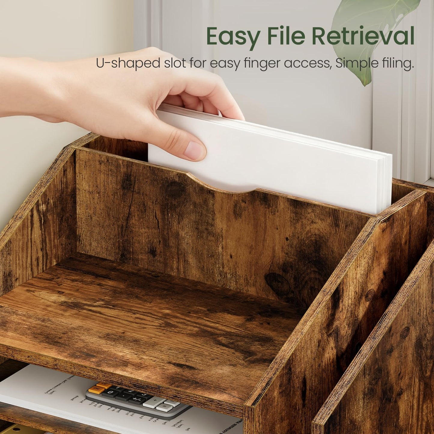 CHOEZON Wooden Desk Organizer with Adjustable Partitions, Multi-Layer Desktop File Holder for Home Office, Paper & Stationery Storage Organizer, Rustic Brown MWJ04FG