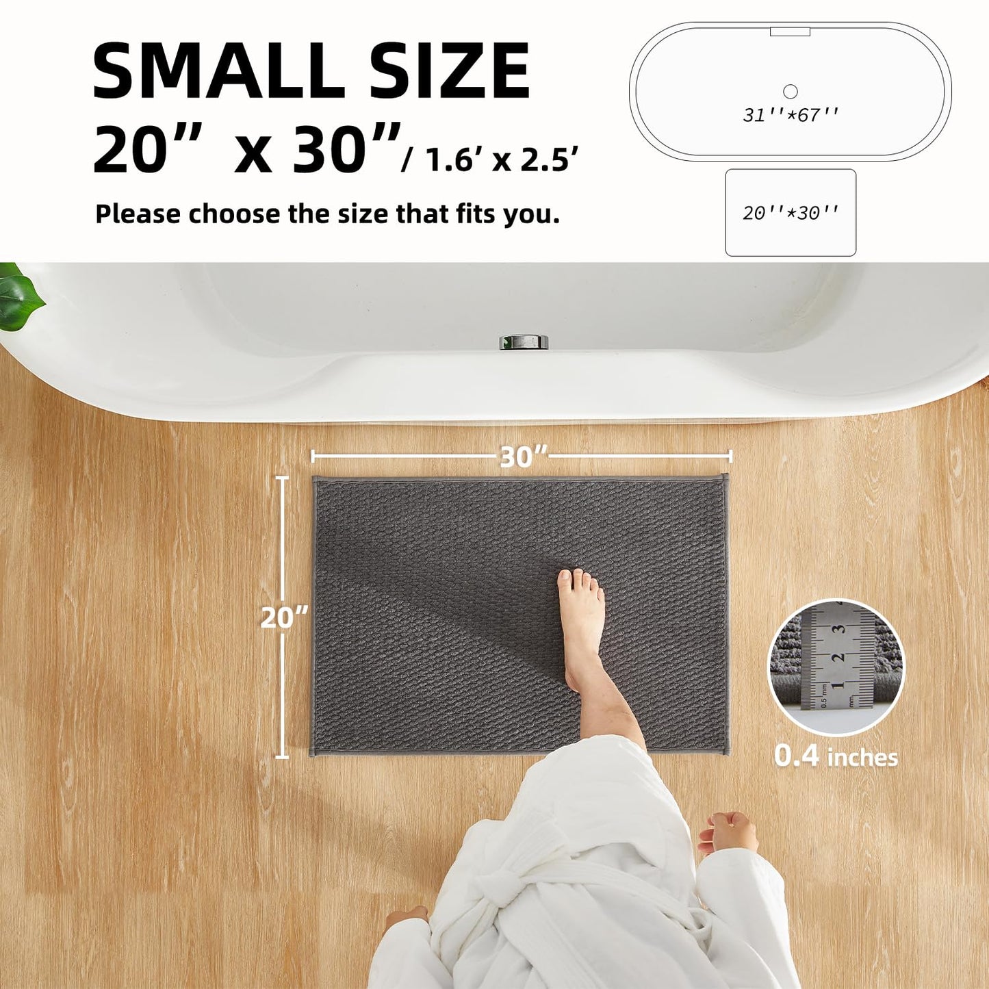 TYUU Bathroom Rugs Non Slip Washable, Super Absorbent Thin Bath Mat Small Quick Dry Low Pile Bathroom Rug, Dark Grey 20"x30"