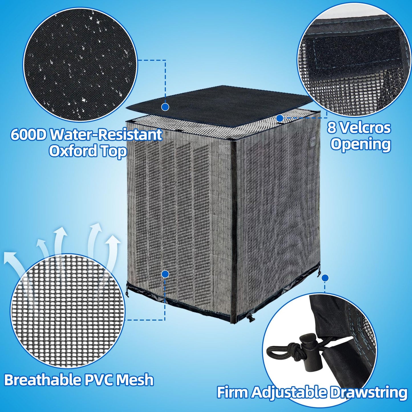 Qualward Full Mesh Central Air Conditioner Cover with Detachable Top, Ventilated & All Seasons AC Cover Design, 32×32×36 Inch