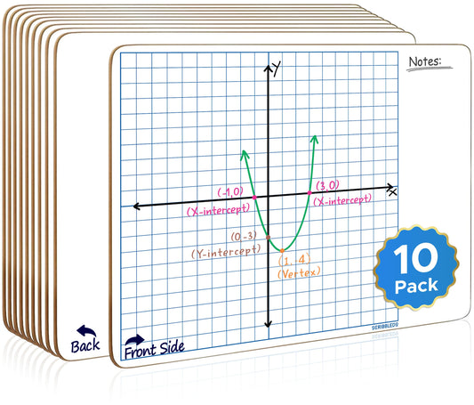 SCRIBBLEDO 10 Pack Dry Erase Graph Whiteboard 11"x14" Double Sided Dry Erase Board with Grid for Home School Classroom Kids and Students Portable Grid Board for Graphing and Geometry Coordinate Plane