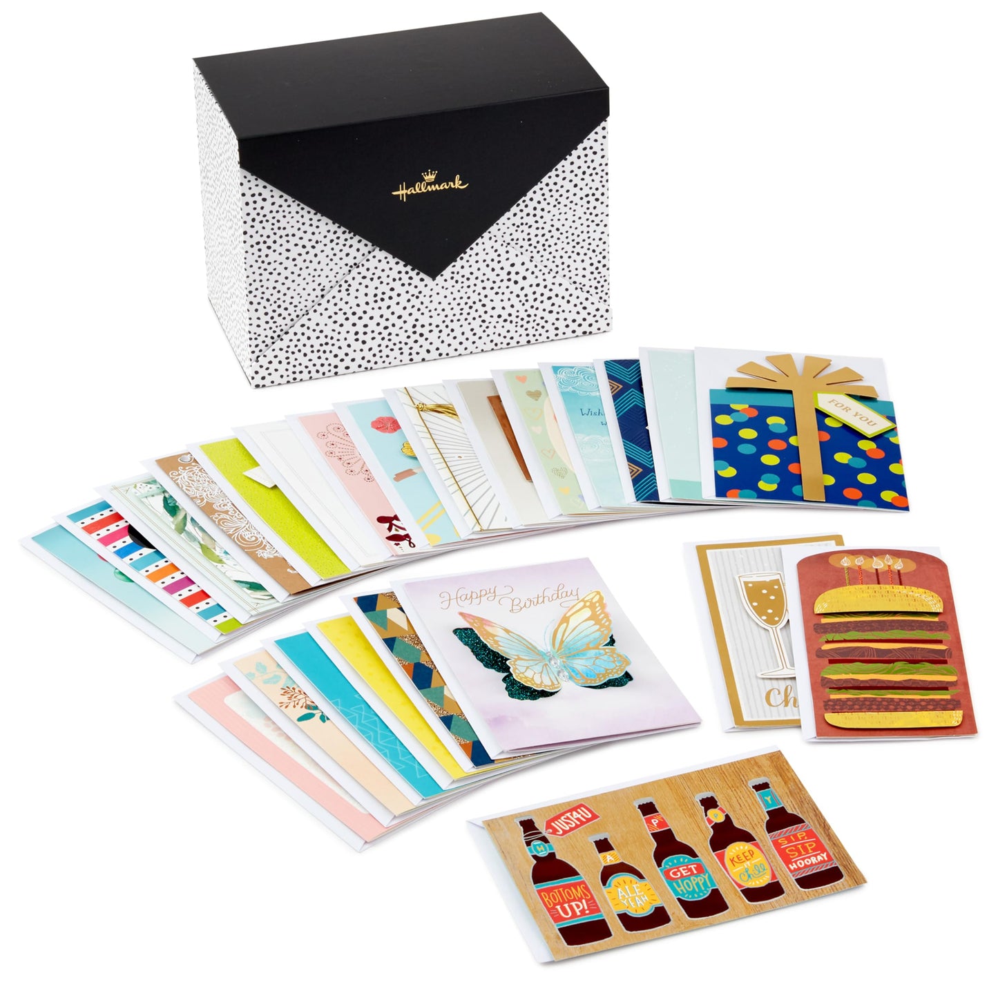 Hallmark Pack of 24 Handmade Assorted Boxed Greeting Cards, Painted Dots-Birthday, Baby Shower, Wedding, Sympathy, Thinking of You, Thank You Cards