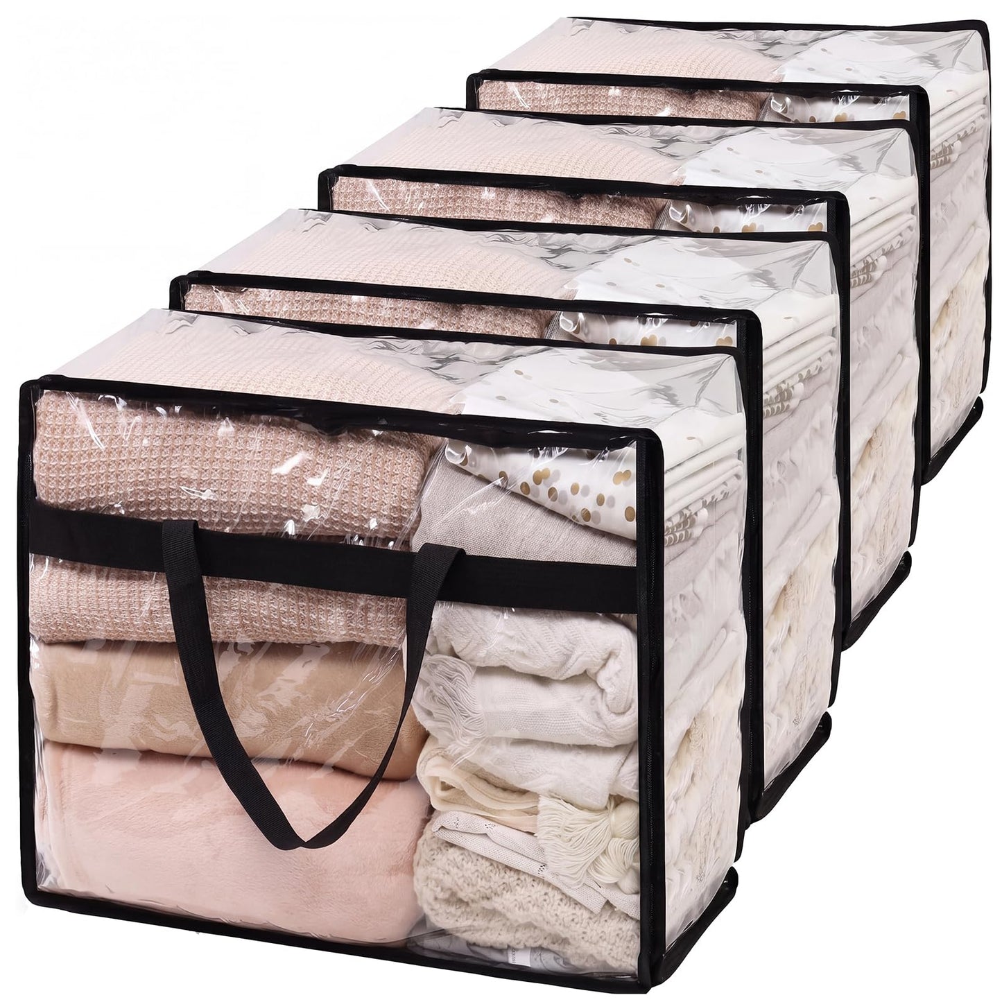 SGHUO Blanket Storage Bags 60L Extra Large Plastic Vinyl Clear Storage Bag for Clothes, Comforter, Bedding, Moving Bags with Zipper and Reinforced Handle (4pcs)