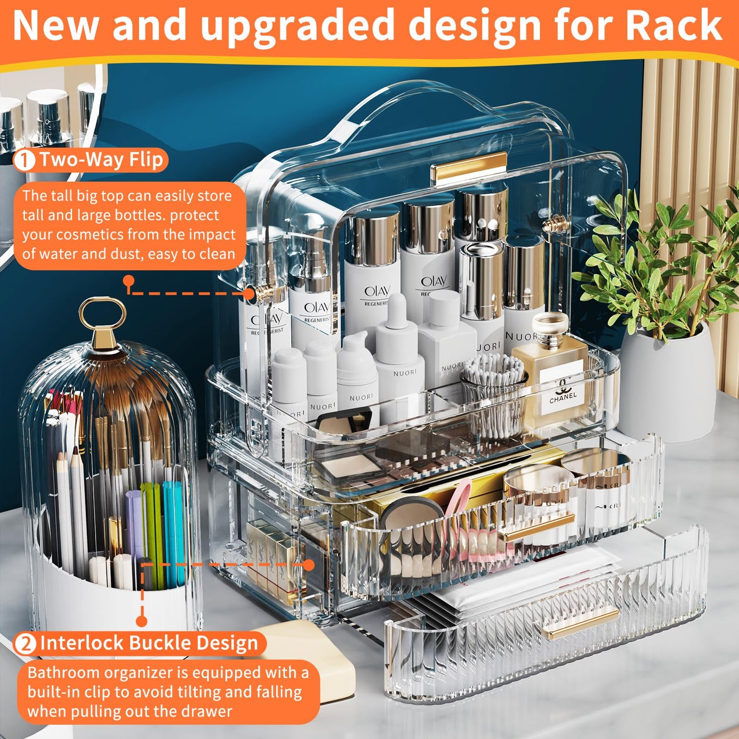 Makeup Organizer, Skincare Holder Bathroom Counter Organizer, Birthday Mothers Day Gifts for Mom Women Teen Girl, Storage Box Cosmetic Display Cases for Vanity, Dresser, Countertop (Clear)