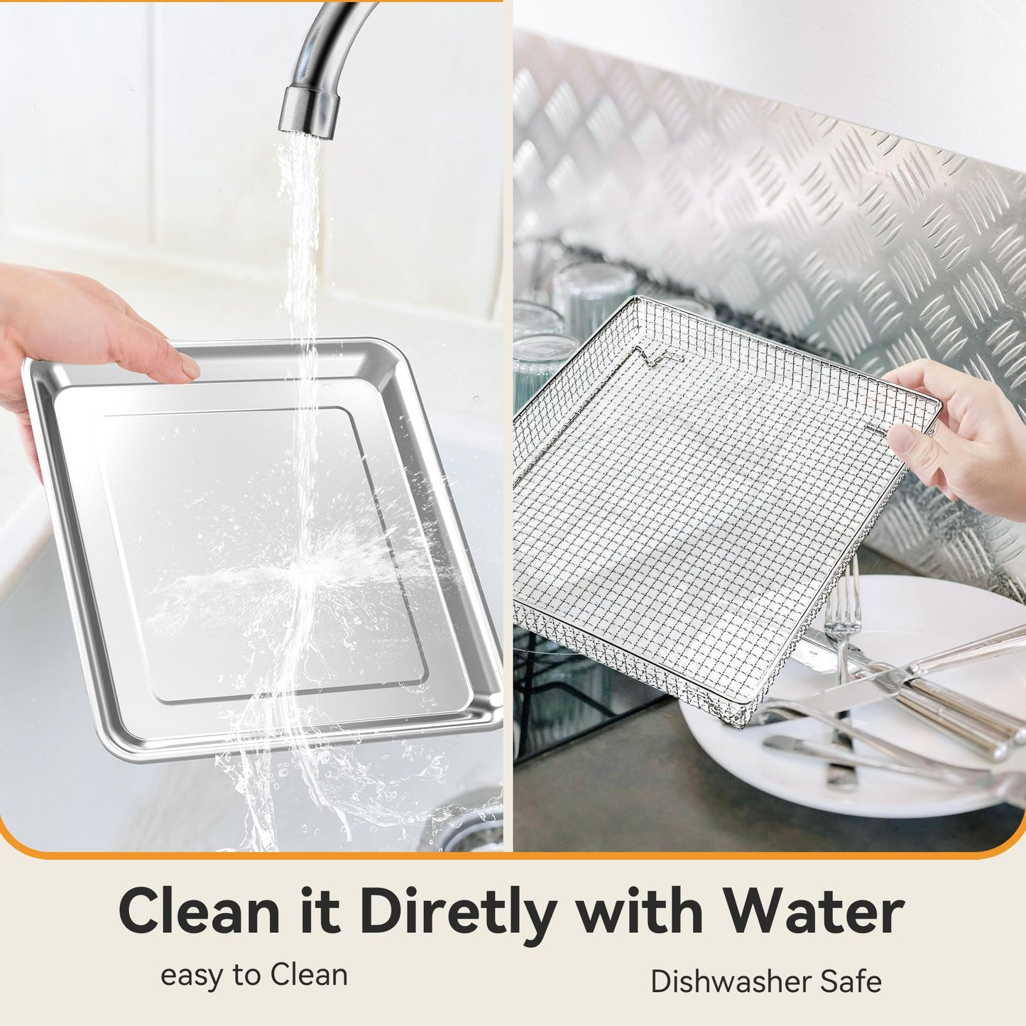 Stainless Steel Air Fryer Basket and Tray,Compatible with Cuisinart Airfryer TOA-060 and TOA-065 (with Cuisinart Airfryer TOA-060 and TOA-065 2 PCS)