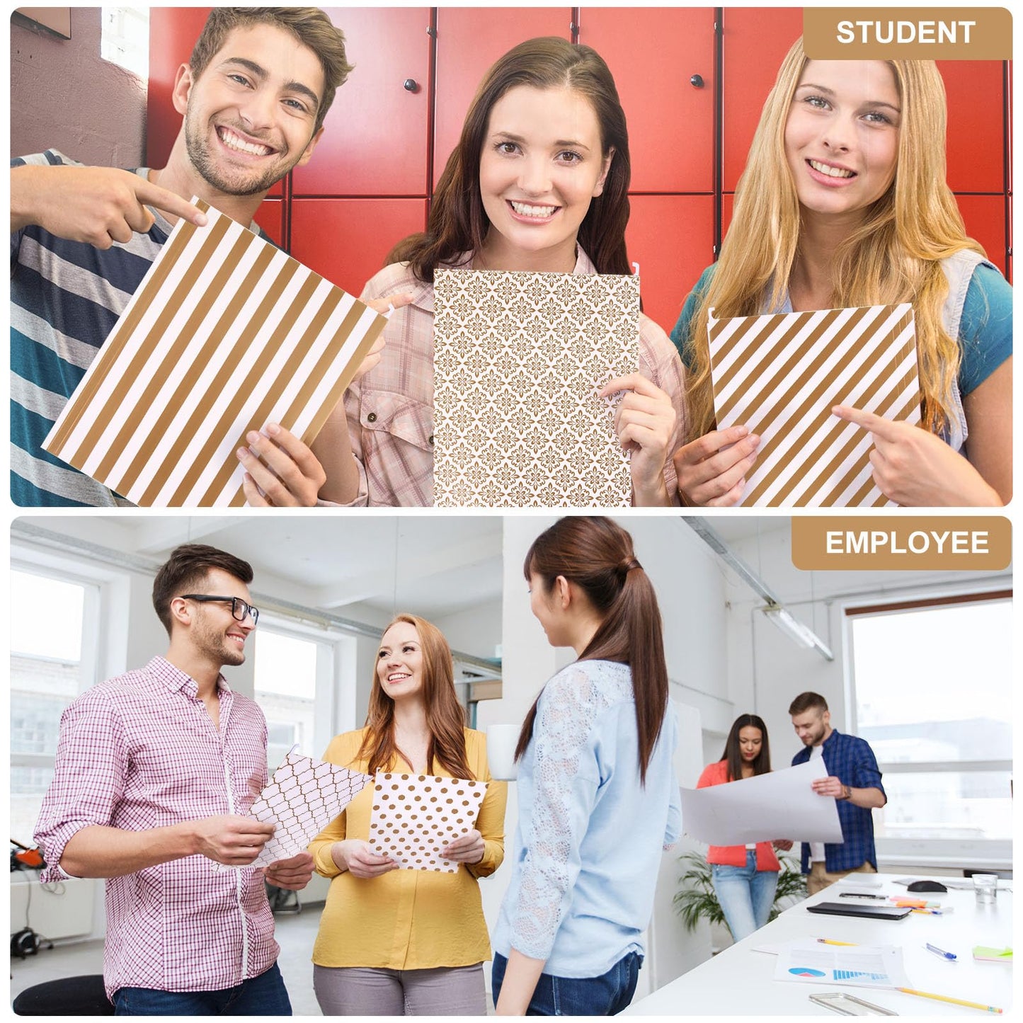 Estune 32 Pcs Decorative Hanging File Folders Letter Size Cabinet File Folders Organizers with 1/5 Cut Adjustable Tabs for Office Desk School Filing Cabinet Home(Gold Stripe)
