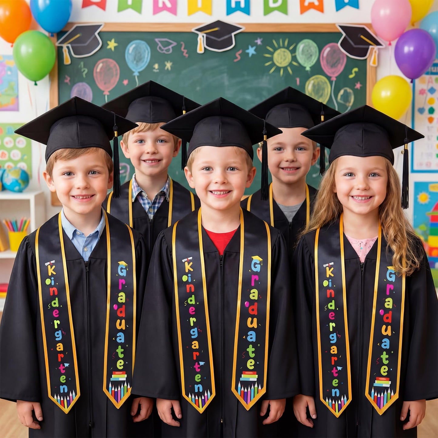 Chicingyou 24 Pcs Kindergarten Graduation Sash Bulk 2026 Grad Stole Preschool Sash for Kids Classroom Party Decoration Gifts(Black)