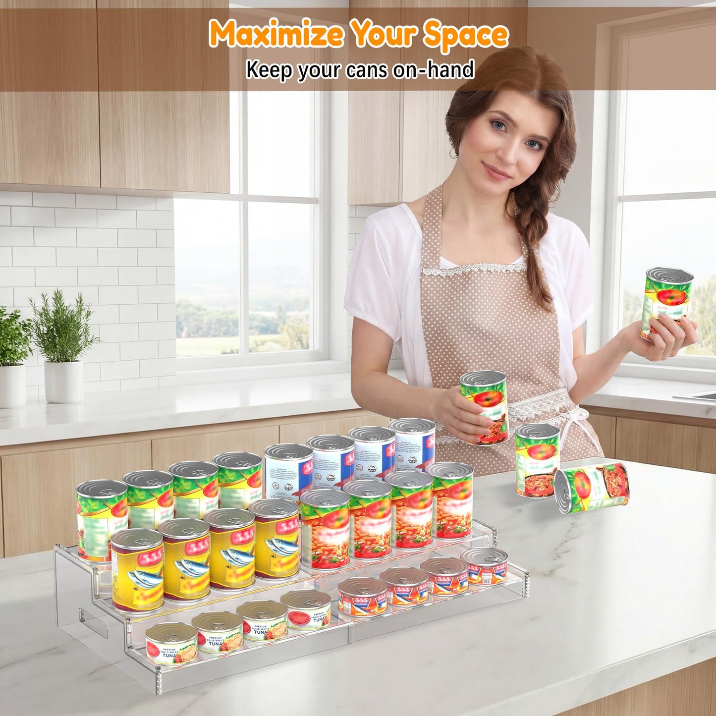 Yecuip Expandable Can Rack Organizer for Pantry, 3-Tier Adjustable Can Storage Holder, Holds Up to 24 Cans, Acrylic Canned Food Organizer for Cabinet, Countertop, Kitchen
