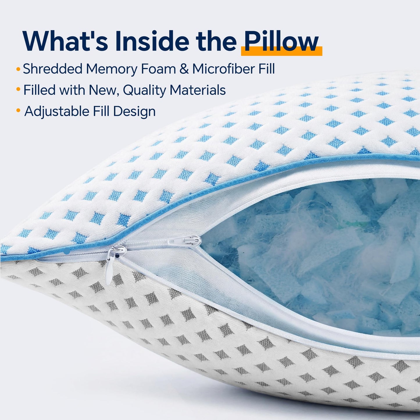 ezepilw King Size Pillows Set of 2 for Sleeping, Cooling Adjustable Memory Foam Pillows, Dual Fill Design Helps Maintain Shape, Breathable Washable Cover