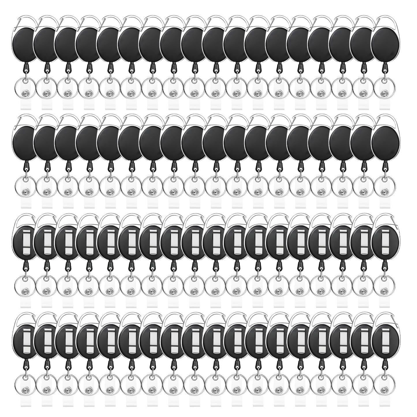 72 Pack Badge Reels Retractable Badge Holders with Clip Key Ring Liubeili Name ID Badge Clips Keychain for Nurse Doctor Employee Worker, Black