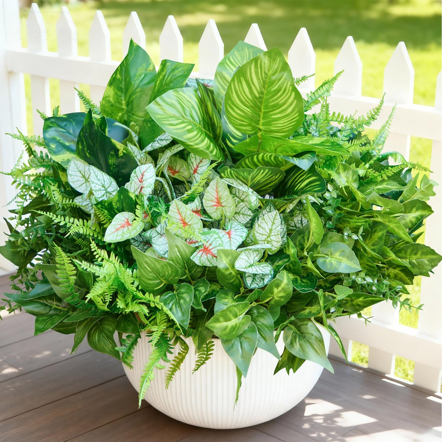 Faylifeway 12 Bundles Artificial Plants Outdoor,UV Resistant Fake Greenery Stems with Large Shrubs Faux Plastic Plant for Outside Front Porch Planters Garden Window Box Patio Decor(Pot Not Included)