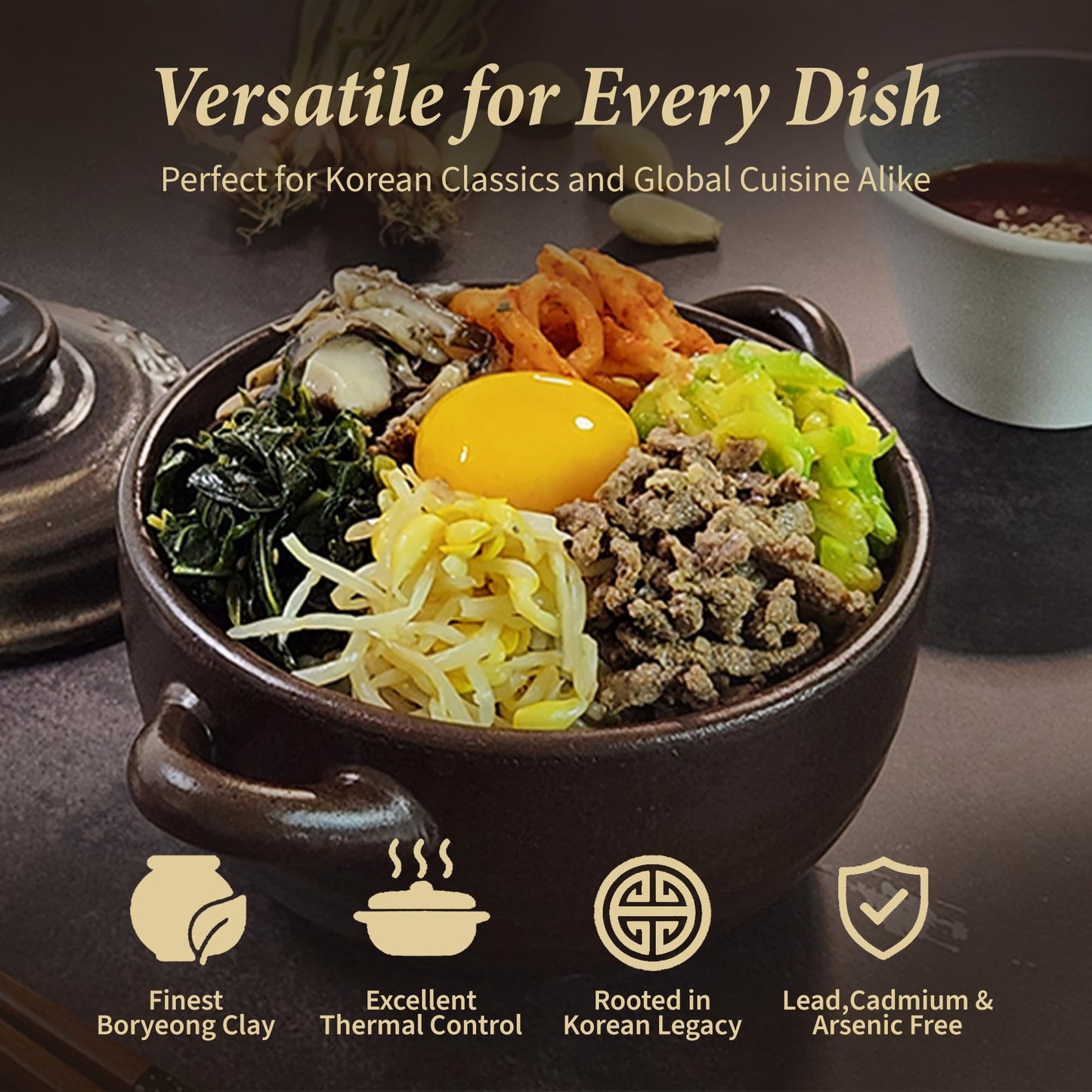 DDasiBowl – 4-Pack Korean Clay Pots (17oz / 500ml) with Lids & Handles – Ttukbaegi Stone Bowls for Cooking Bibimbap, Donabe Style Korean Clay Cookware – Oven & Stovetop Safe