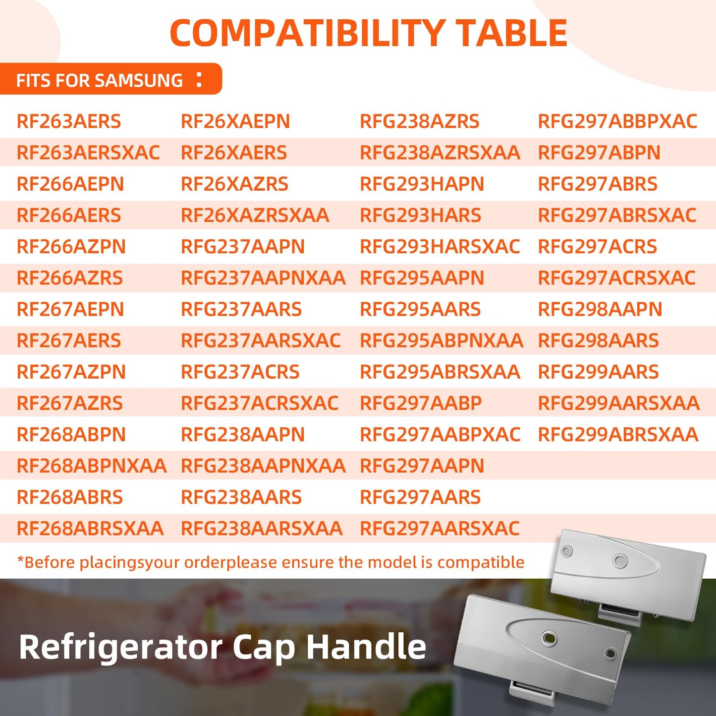 RF266AEPN RF267AERS Refrigerator Freezer Door Cap-Handle Left & Right Side Fits for Samsung RF268ABRS RFG237AARS RFG238AARS RFG297AARS RFG297ABRS RF263AERS RF266AERS RF267AEPN RF268ABPN RF26XAEPN