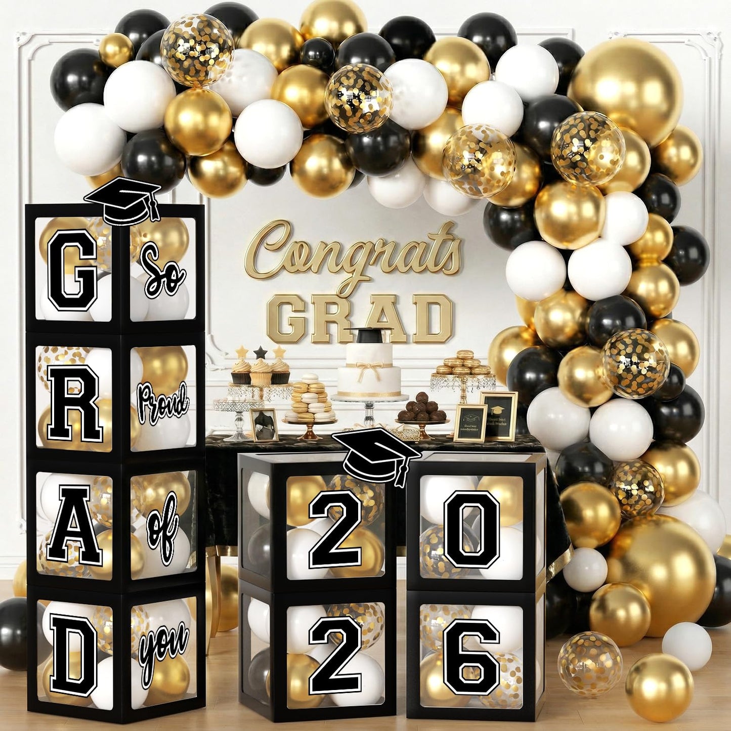 Graduation Decorations 2026, Graduation Party Decorations Graduation Balloons Arch Kit Boxes With 134Pcs Balloons, Letters 2026 Grad for Middle School High School College ect.