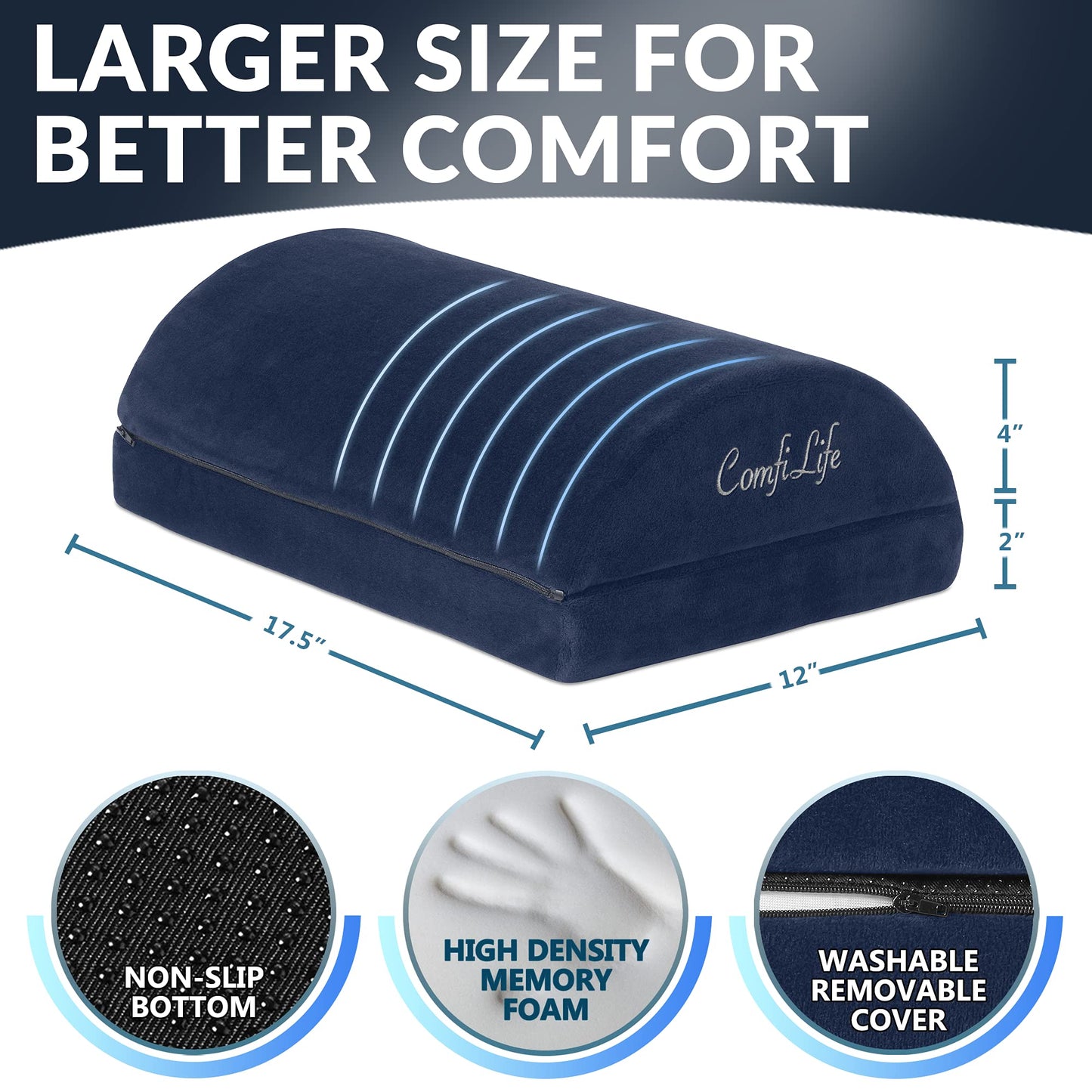 ComfiLife Foot Rest for Under Desk at Work – Adjustable Height Memory Foam Foot Stool for Under Desk, Office Chair & Gaming Chair – Ergonomic Footrest for Back & Hip Pain Relief (Navy)