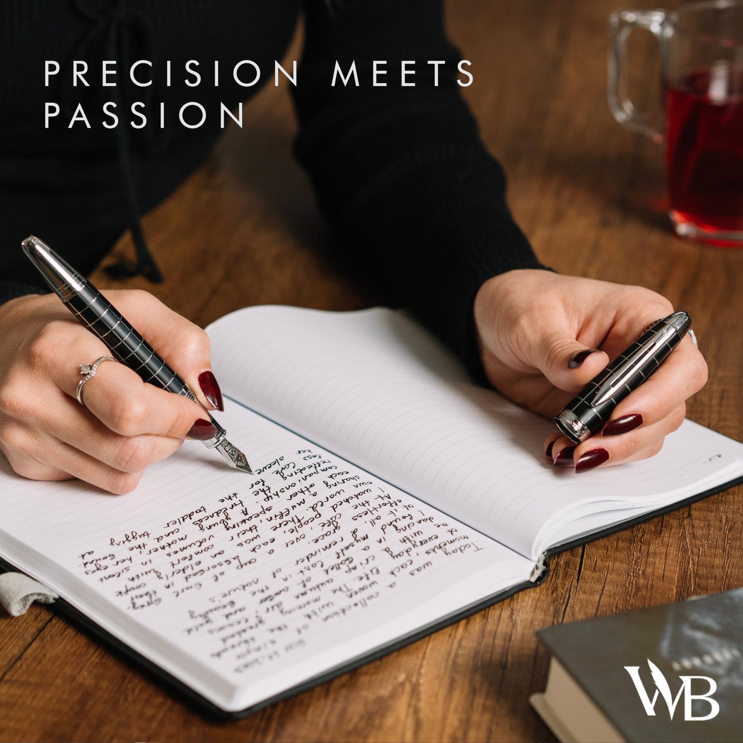 Wordsworth & Black Majesti Fountain Pen - (Checked), Luxury Case, Chrome Finish, Iridium Medium Nib - 24 Ink Cartridges, Refillable Ink Converter-Calligraphy Pen-Best Business Gift Set for Men & Women