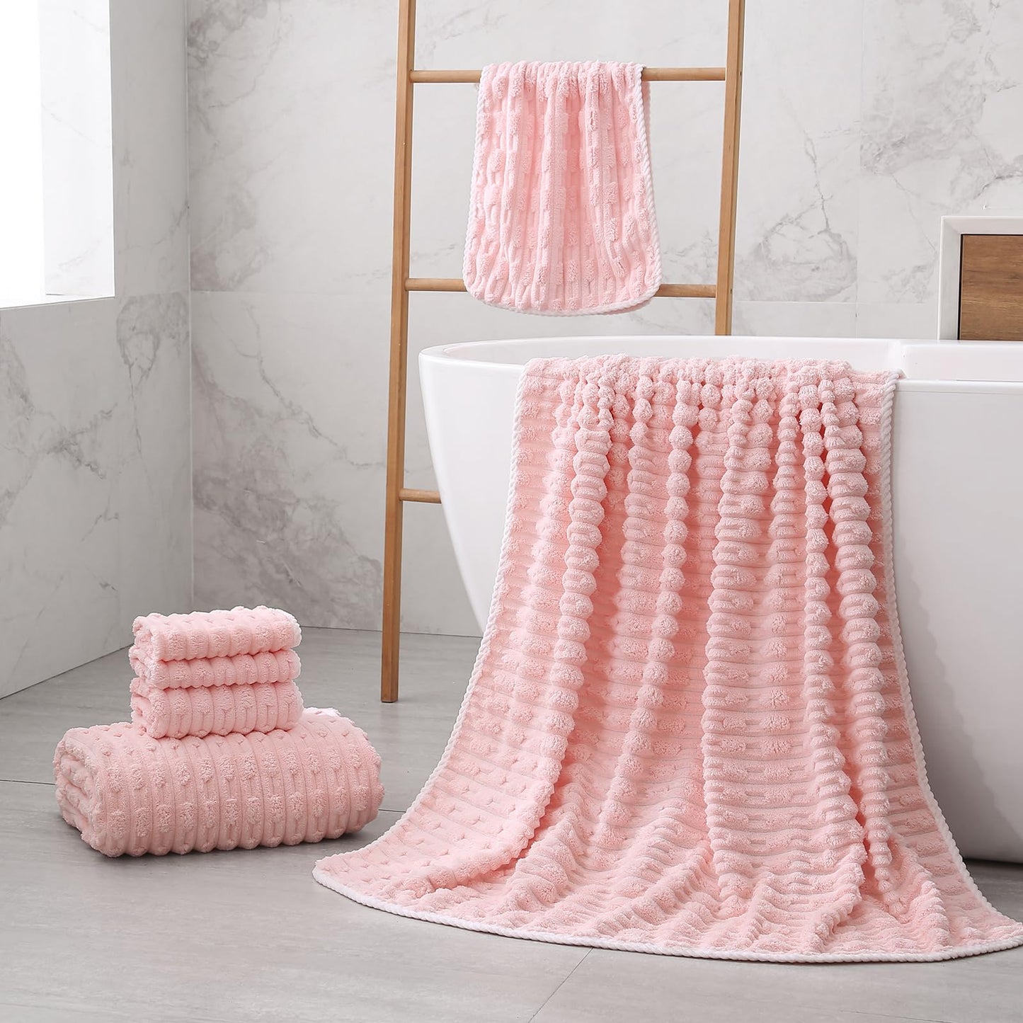 ANKING 40x80 Inches Oversized Bath Sheets Extra Large Bath Towels Set of 6 for Adults Super Soft Quick Dry Lightweight Lint Free Absorbent Stripe Microfiber Shower Towels (Pink,6 Piece)