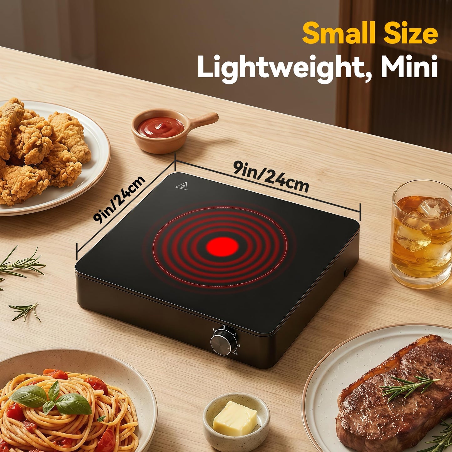1200W Hot Plate: Portable Electric Burner with Boil-Dry Protection & 6 Heat Settings – Electric Stove Compact Cooktop for RV, Dorm, Office & Small Kitchens, Road-Ready & Safe